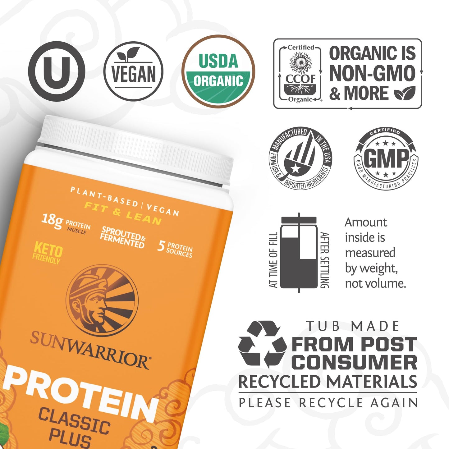 Sunwarrior Classic Plus Vegan Organic Protein – Vanilla, 30 Servings
