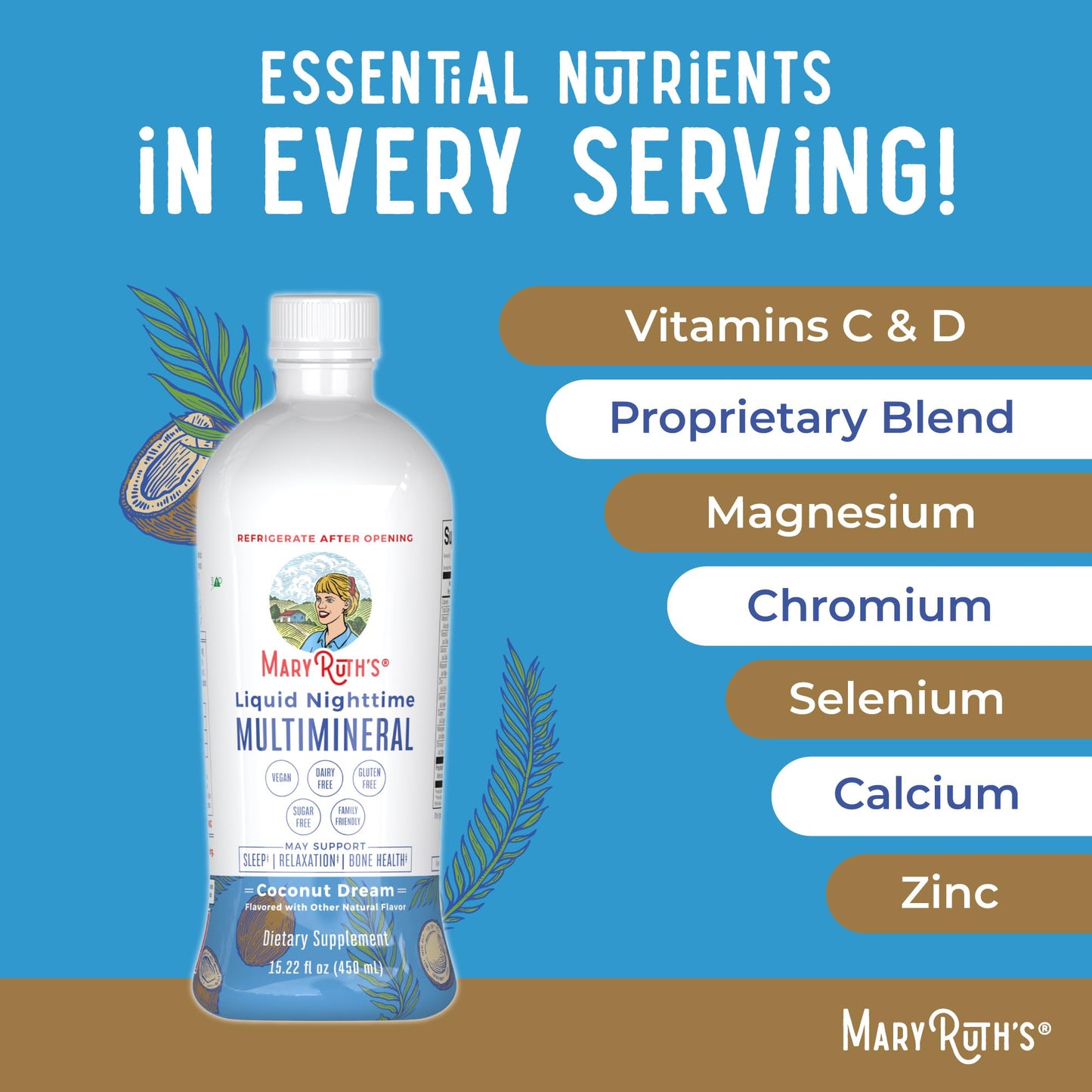MaryRuth's Liquid Morning Multivitamin Raspberry (32oz) & Liquid Nighttime Multimineral Coconut (15.22oz) | Sugar-Free, No Melatonin | Vegan, Non-GMO | Supports Sleep, Beauty, and Overall Health
