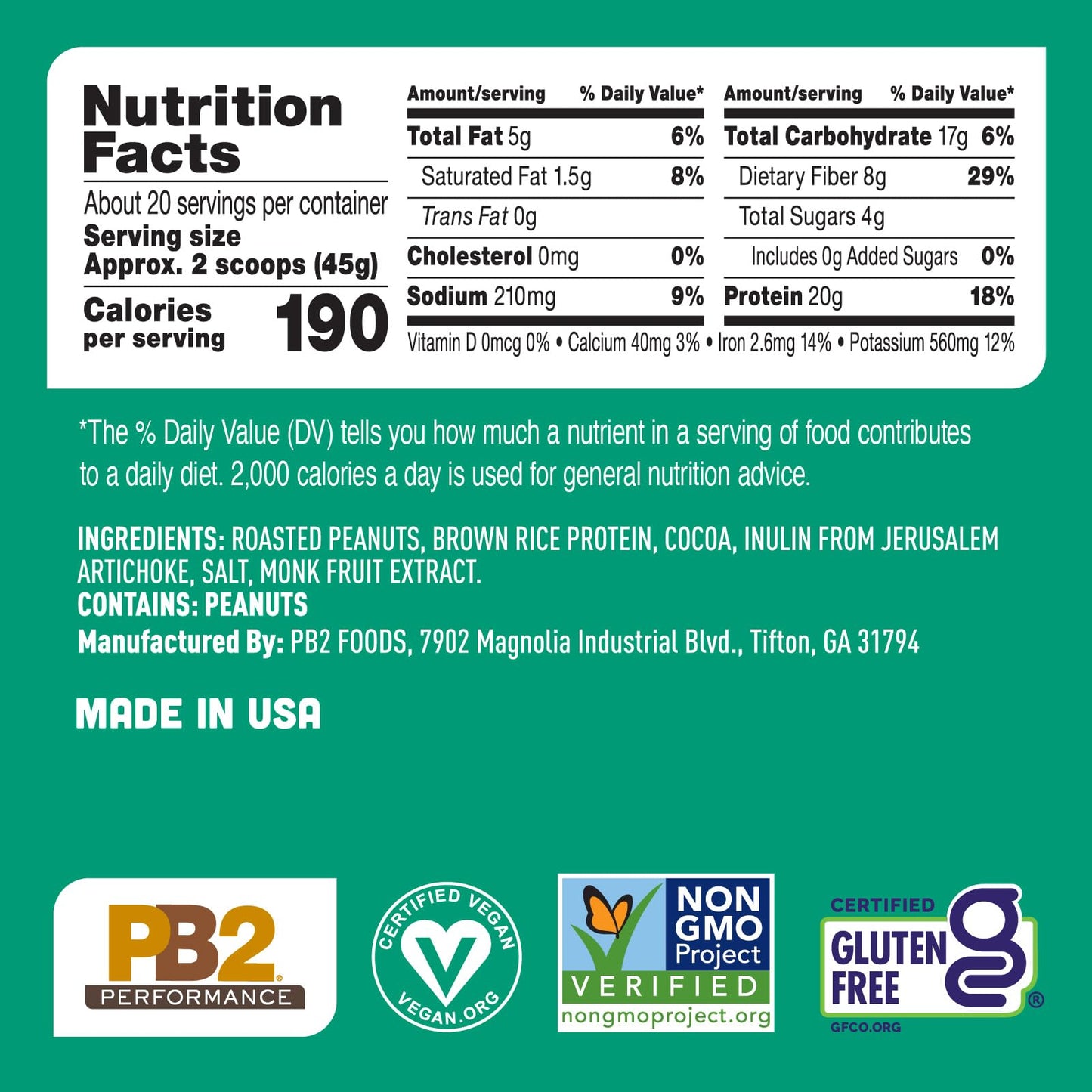 PB2 Vegan Protein Powder – Peanut Cocoa, 20g Protein, 2lb