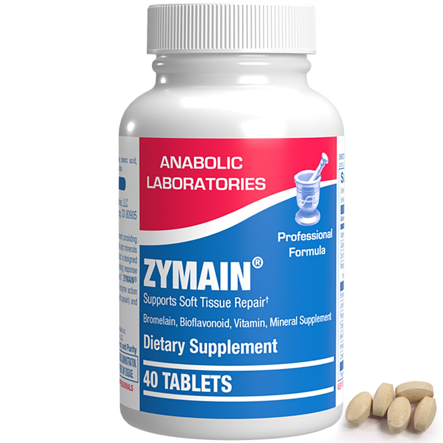 Bromelain Supplement for Soft Tissue Injuries - 40 Tablets - Vitamin C, Zinc, Citrus Bioflavonoids - Soft Tissue Support for Acute Injury Recovery - Zymain Proteolytic Enzymes, Minerals, Vitamins
