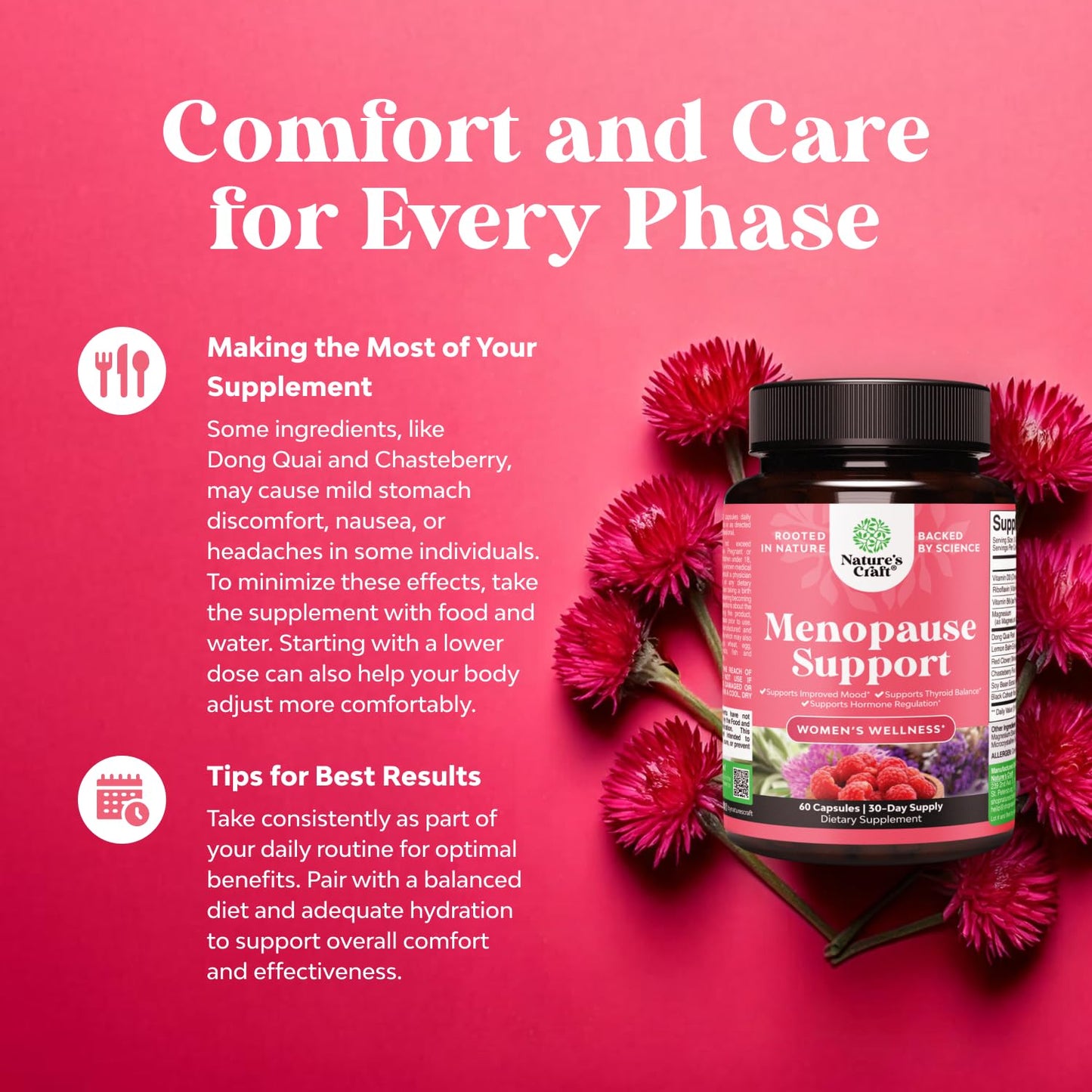 Complete Herbal Menopause Supplement for Women - Female Hormone Balance Capsules for Night Sweats, Hot Flashes & Mood Swings with Dong Quai, Chaste Berry & Black Cohosh Root - 60 Count Pack