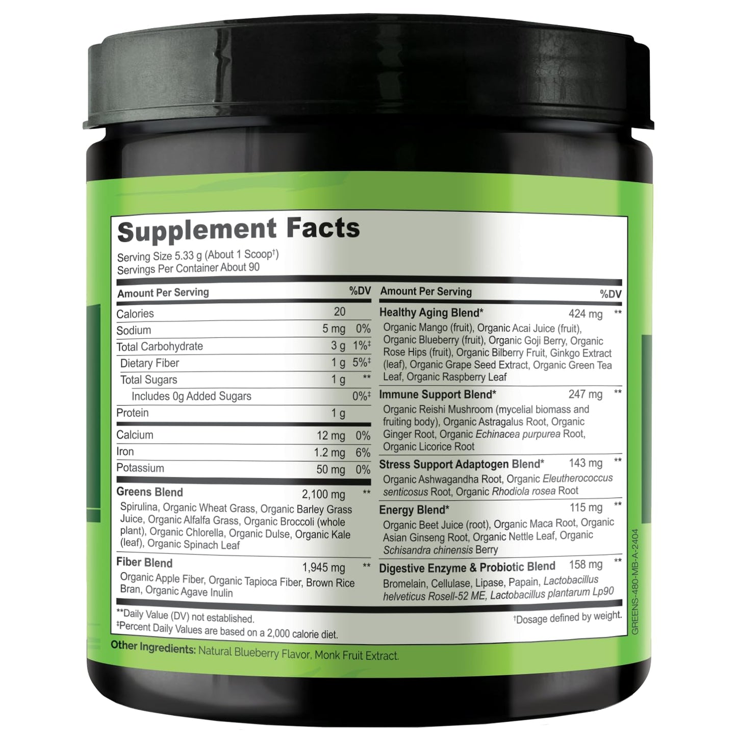 NATURELO Raw Greens Superfood Powder – Mixed Berry, Organic, 480g