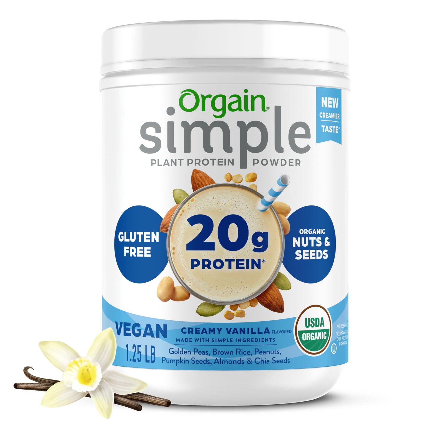 Orgain Simple Vegan Protein – Vanilla, 20g, Clean Ingredients, 1.25 lb