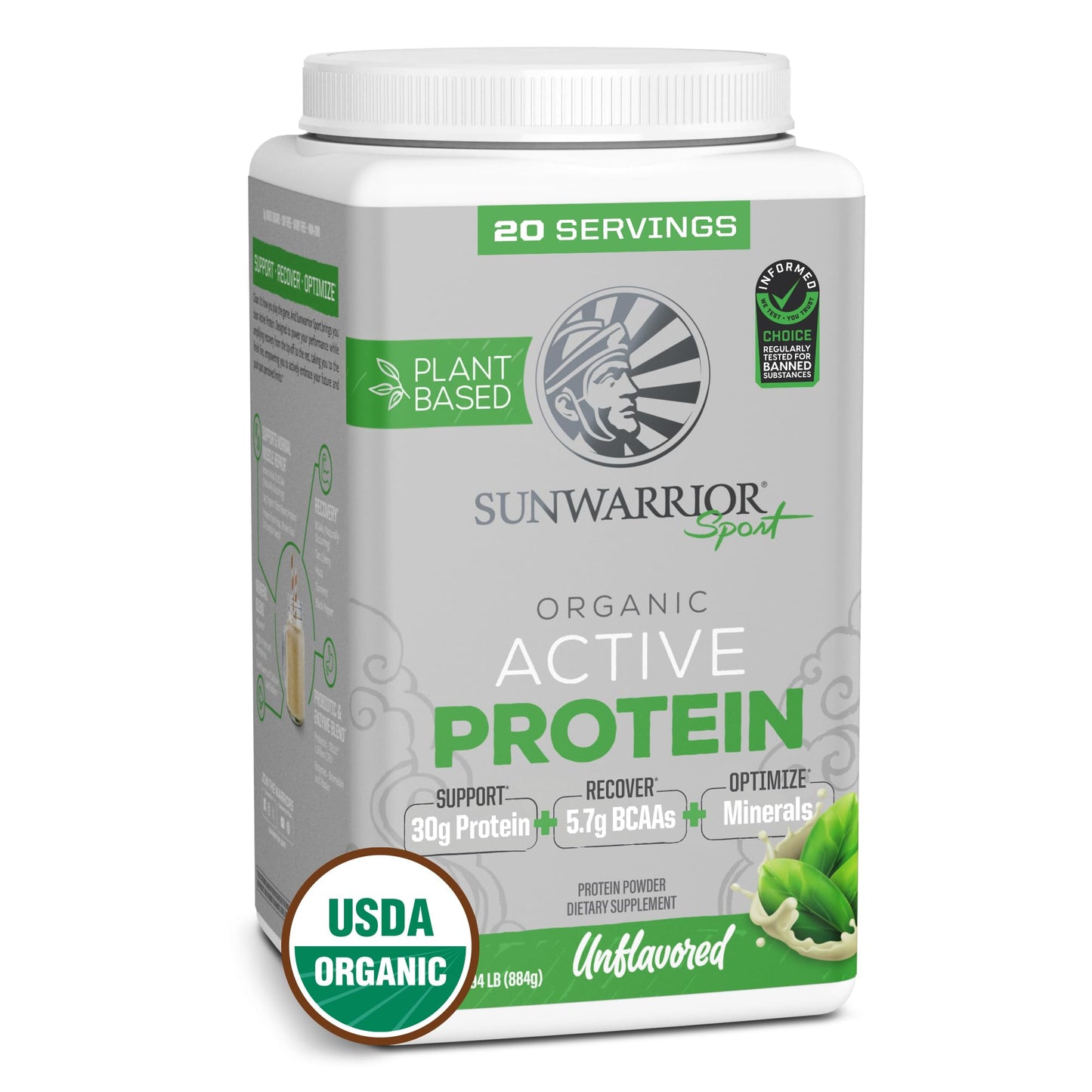 Active Sport Vegan Protein – Unflavored, 30g, Organic, 20 Servings
