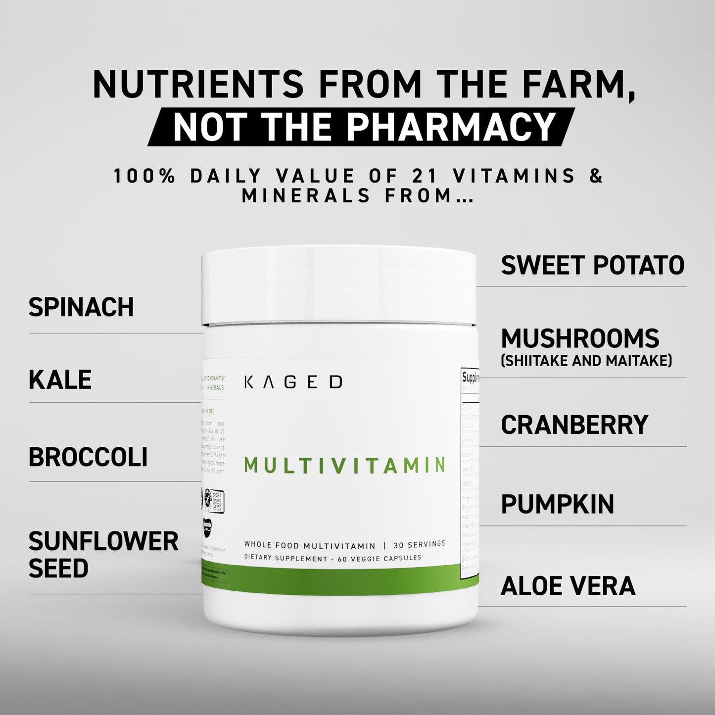 Kaged Whole Food Multivitamin – Organic Plant-Based Vegan, 60 Servings