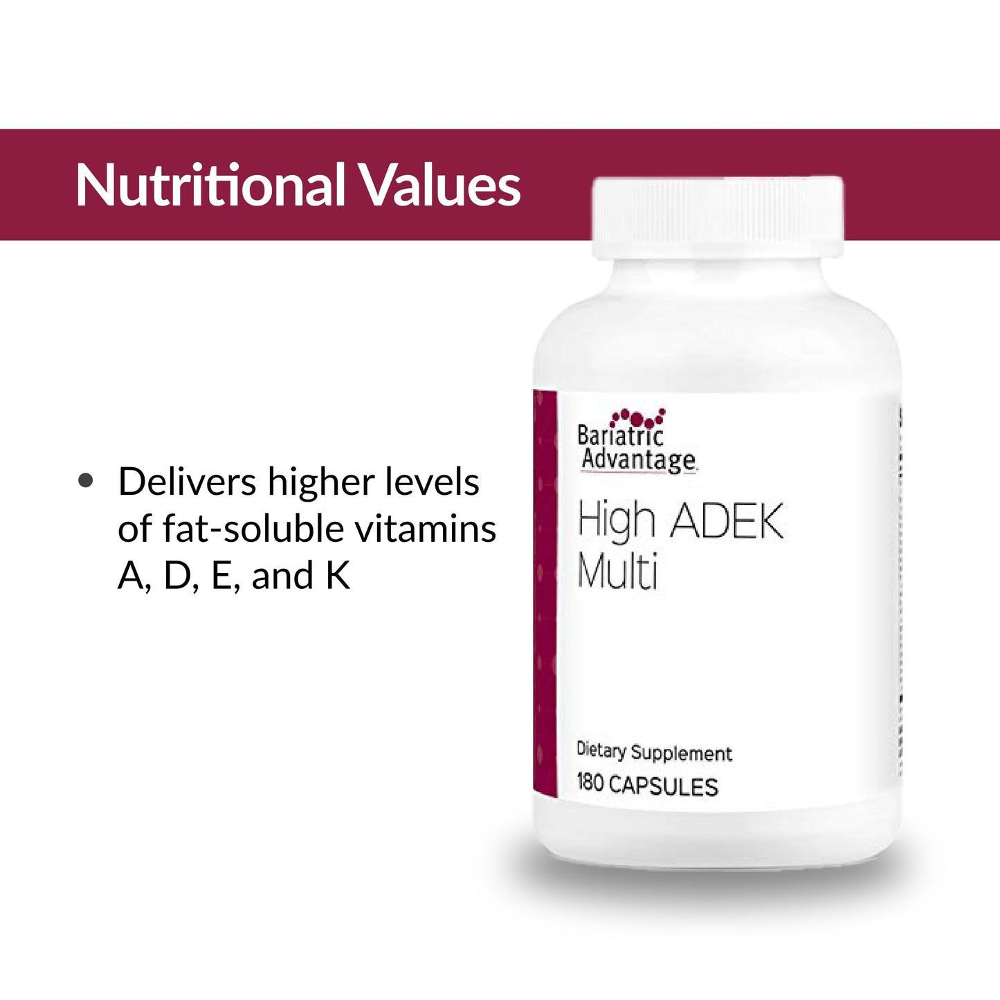 Bariatric Advantage High ADEK Multi - for Bariatric Surgery Patients - Multivitamin with Vitamins A, D, E, K & Trace Minerals - 100%+ DV of ADEK - 180 Capsules