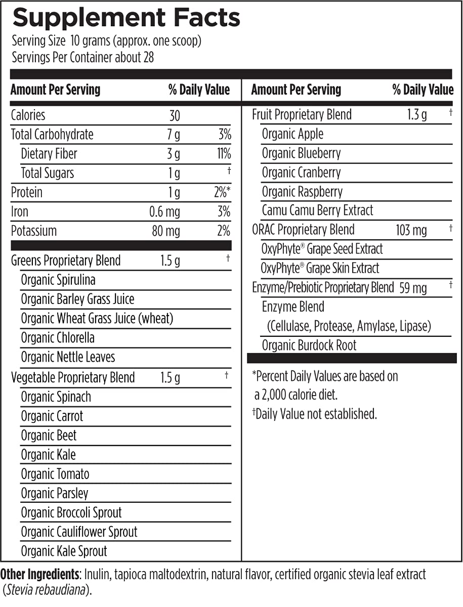 EssentiaGreens Vegan Greens Powder – Spirulina, Kale, Berries, 28 Servings