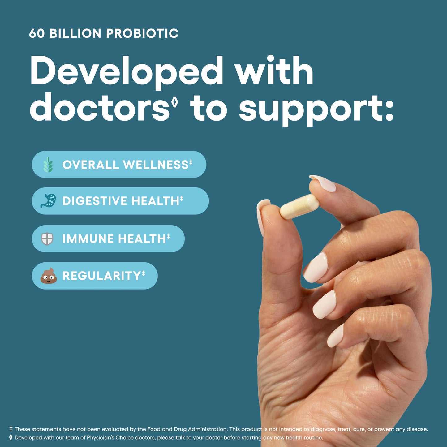Physician’s CHOICE Probiotics – 60B CFU, 10 Strains + Prebiotics Support