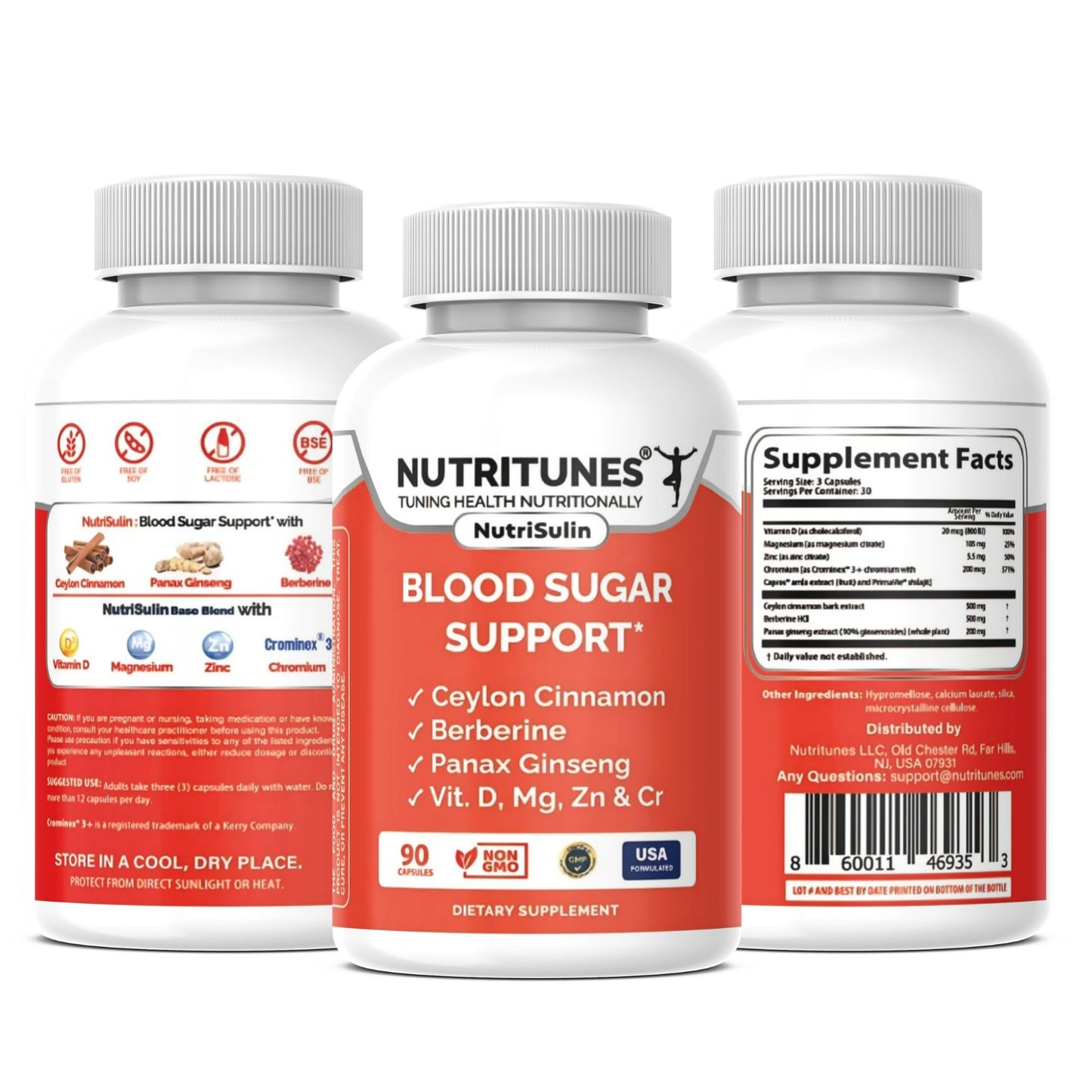 Nutritunes Blood Sugar Support – Cinnamon, Berberine & Chromium – 90 Ct