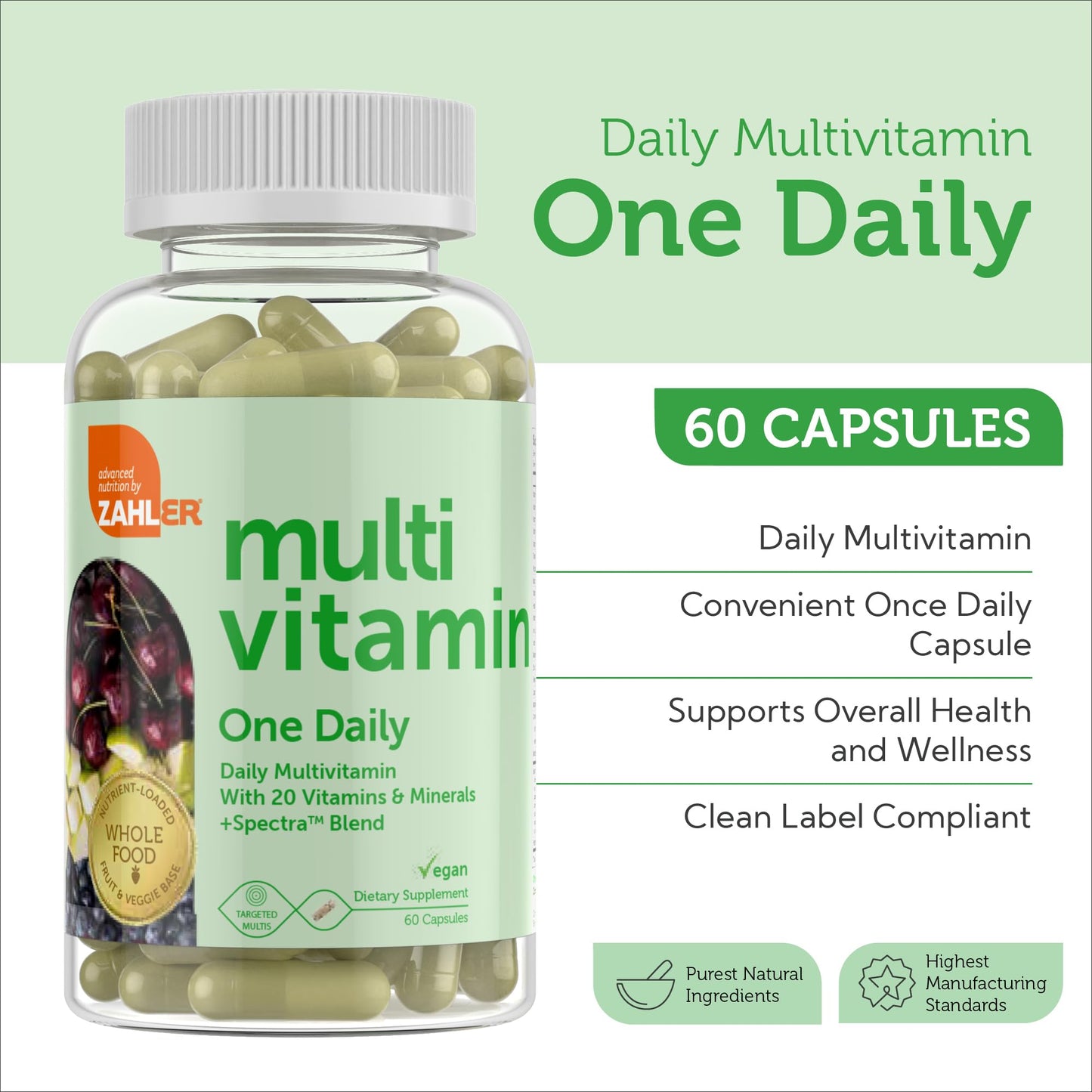 Zahler One Daily Vegan Multivitamins – Whole Food Blend, 60 Ct