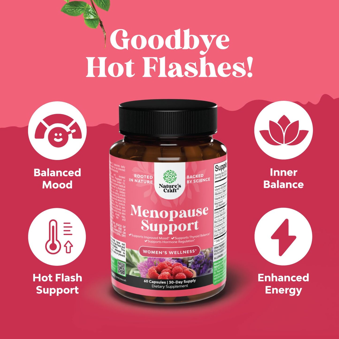 Complete Herbal Menopause Supplement for Women - Female Hormone Balance Capsules for Night Sweats, Hot Flashes & Mood Swings with Dong Quai, Chaste Berry & Black Cohosh Root - 60 Count Pack