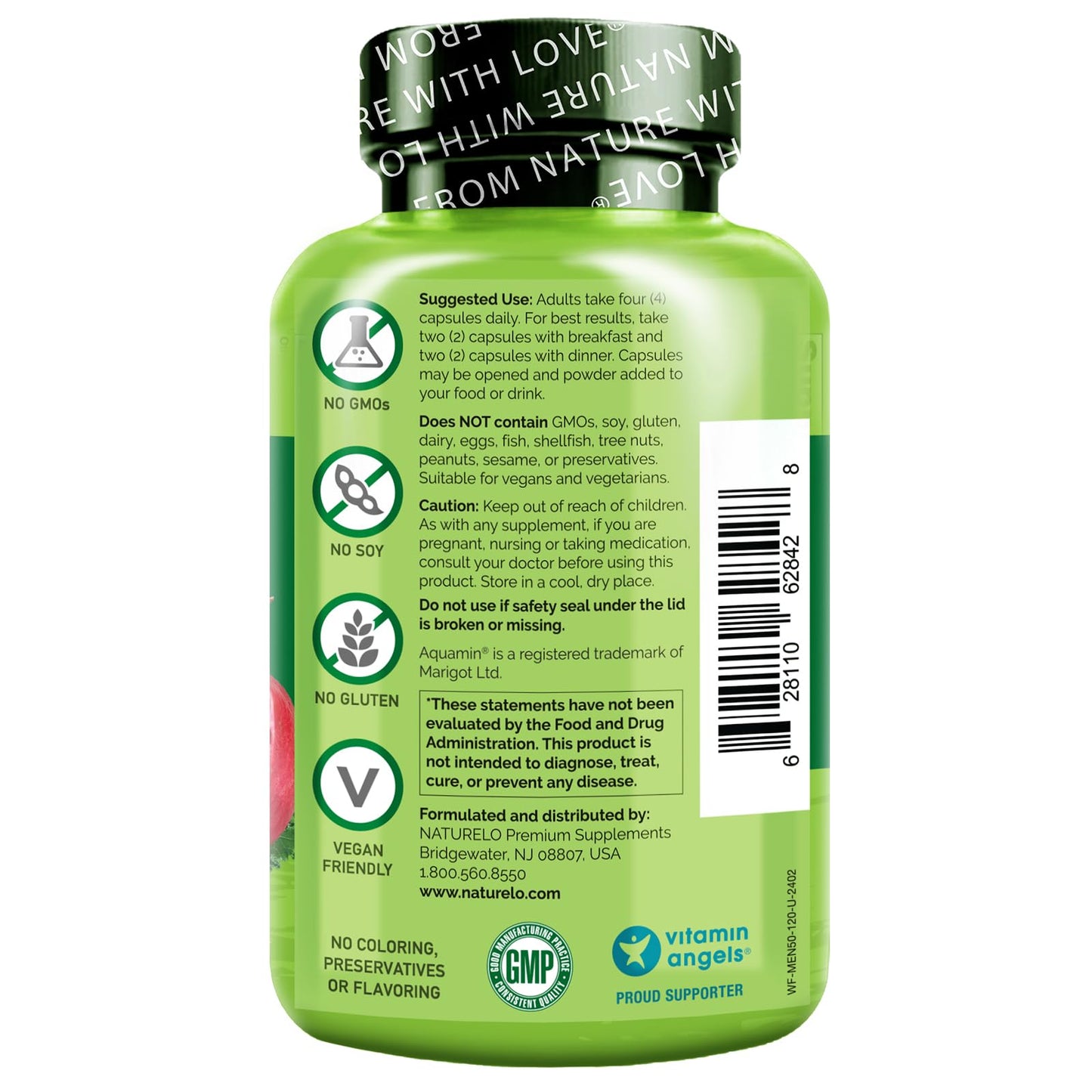 NATURELO Men’s 50+ Multivitamin – Vegan Brain & Heart Support 120 Ct