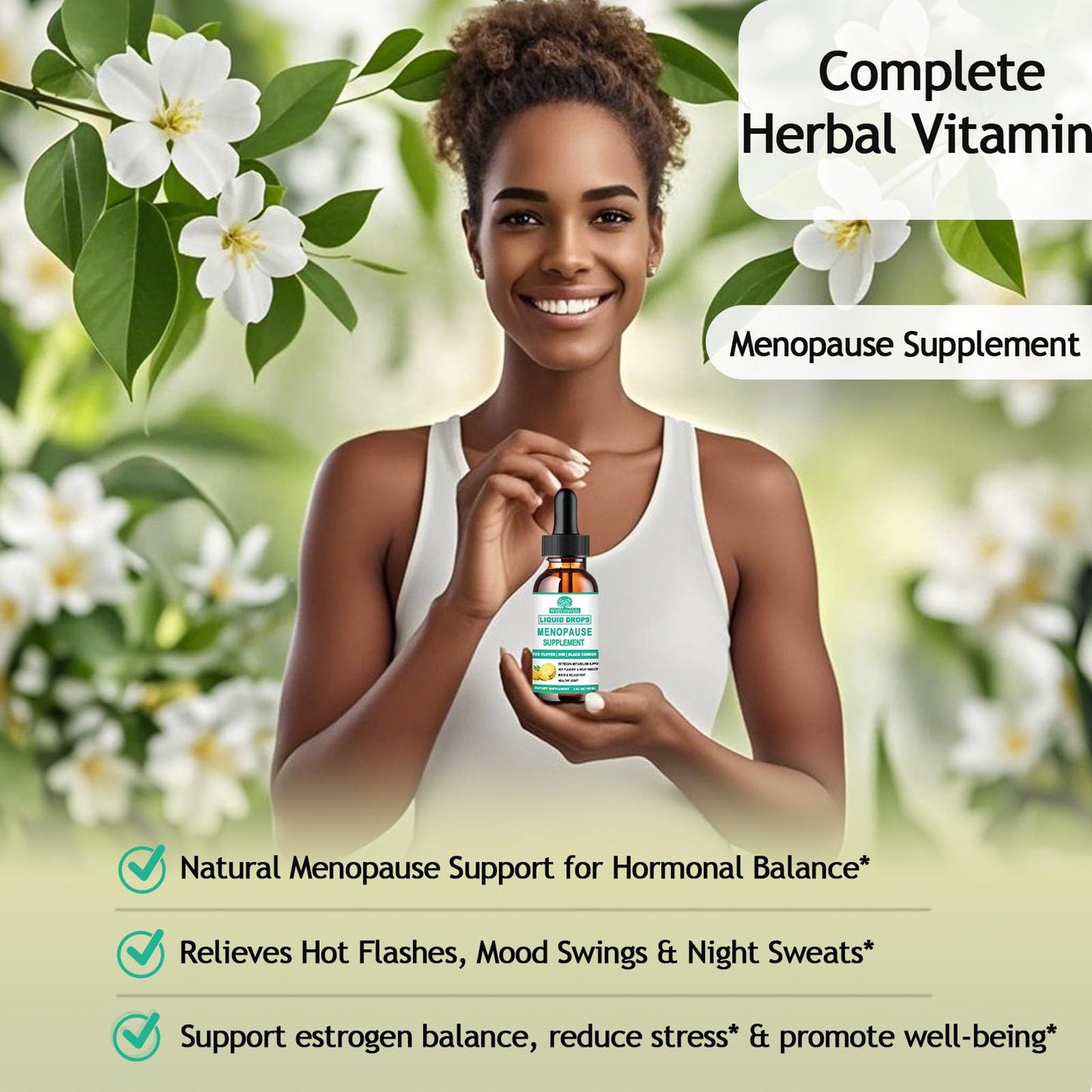 10-in-1 Menopause Supplements for Women, Complete Menopause Vitamins w. Black Cohosh Ksm66 Ashwagandha Red Clover For Hot Flashes Night Sweats Mood Swings, Liquid Menopause Potency than Capsules Pills