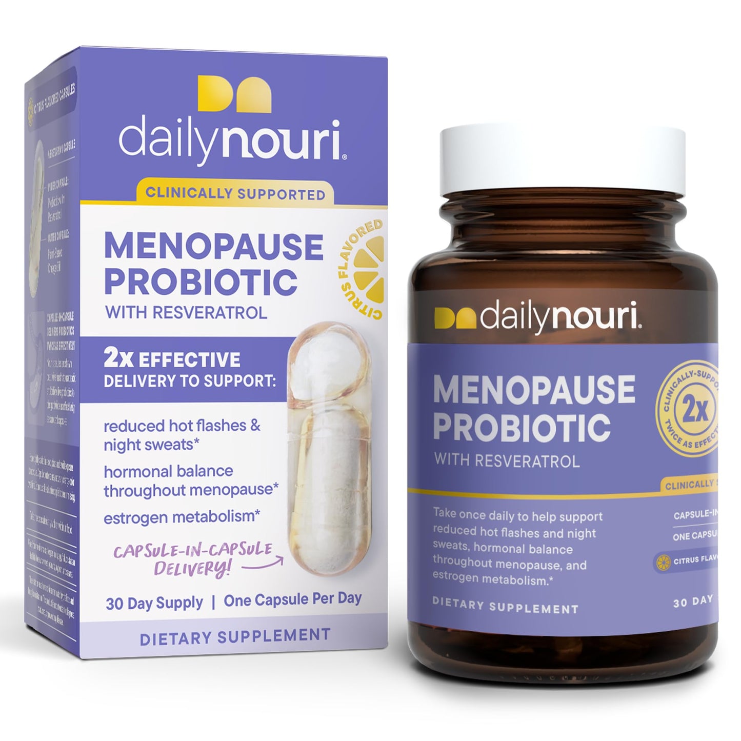 Nouri Daily Menopause Probiotic with Resveratrol | Menopause Relief, Hormonal Balance & Estrogen Metabolism Support | Resveratrol Capsules to Reduce Hot Flashes | 30-Day Supply