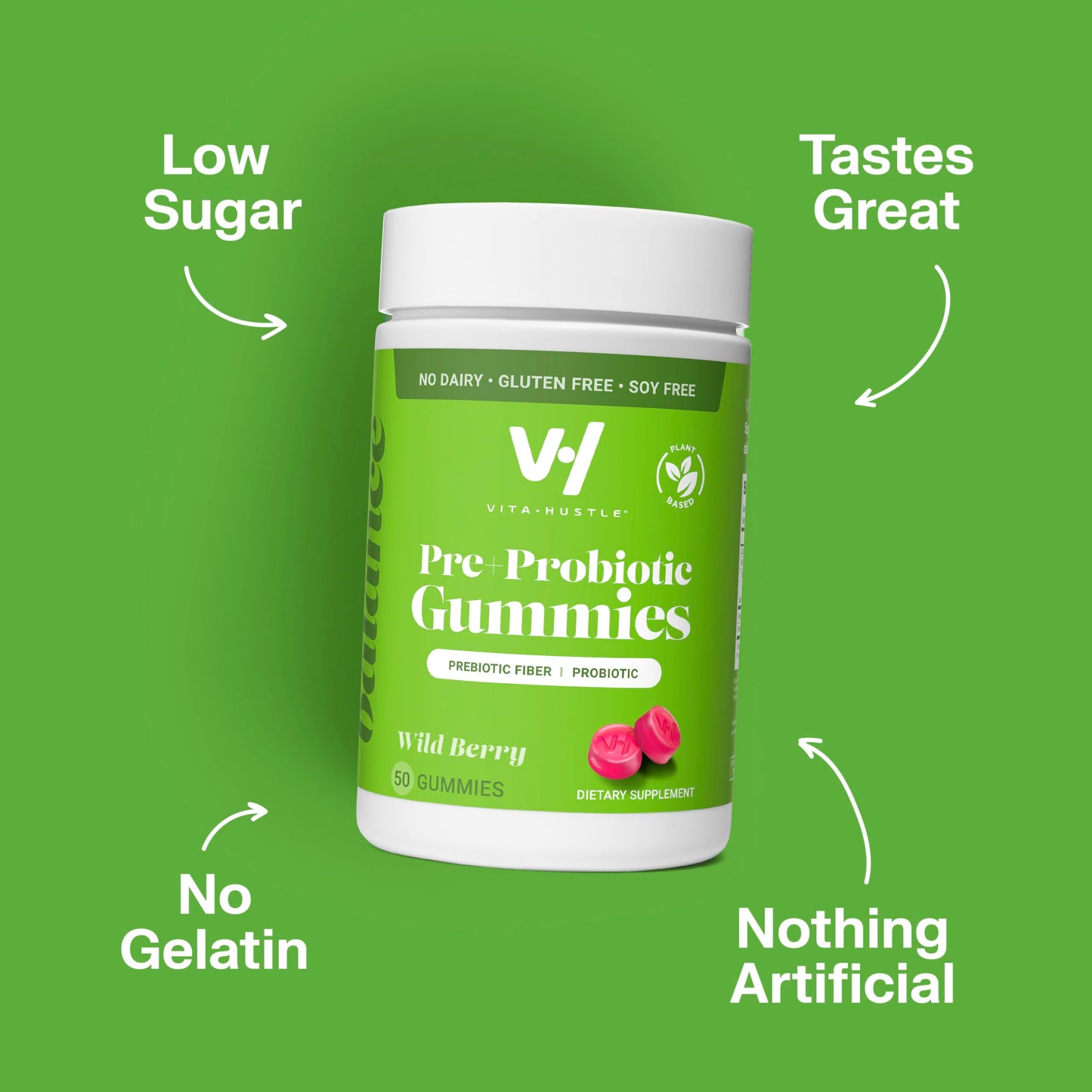 VitaHustle Pre + Probiotic Gummies – Vegan Gut & Bloating Support