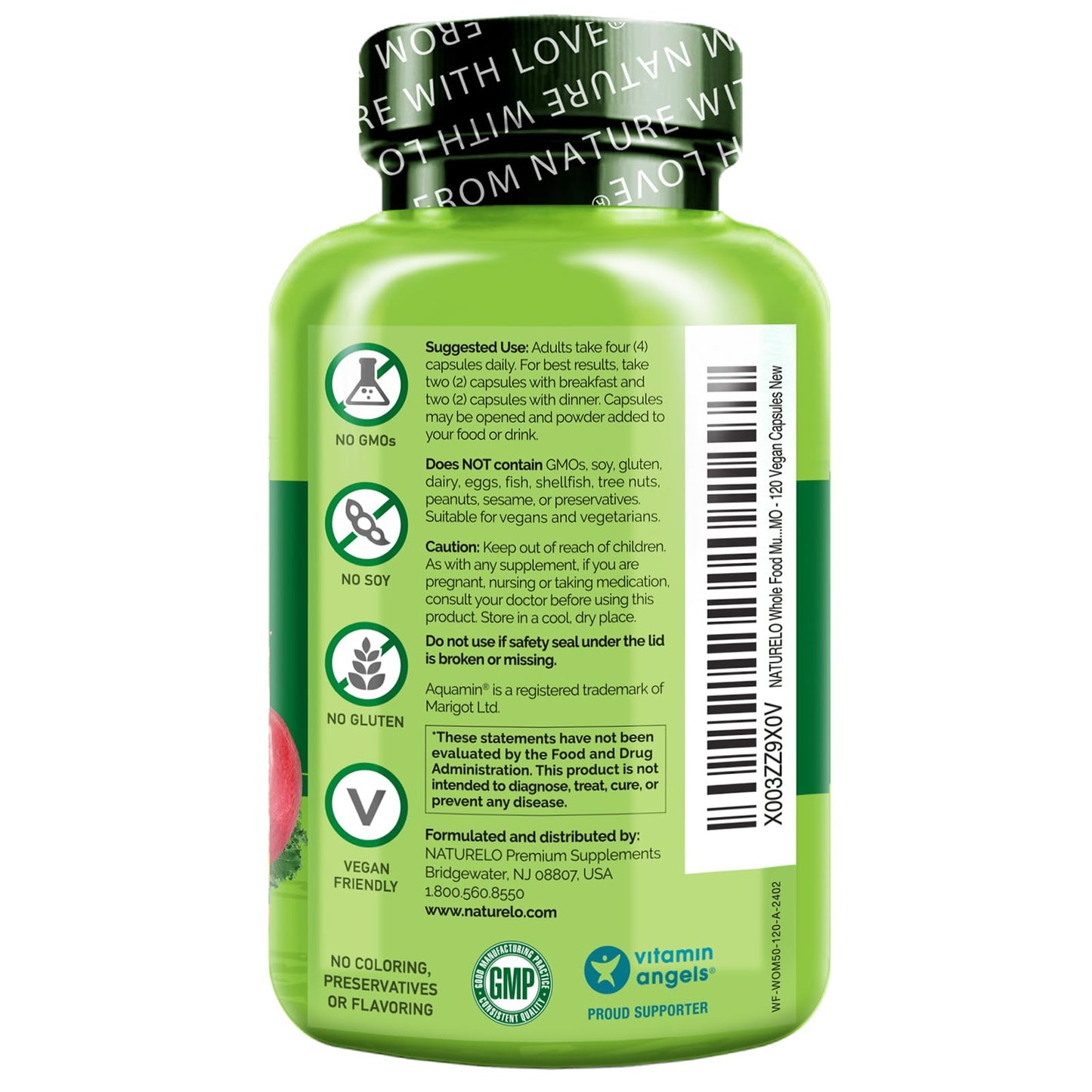 NATURELO Women’s 50+ Multivitamin – Organic, Vegan, Iron-Free 120 Ct