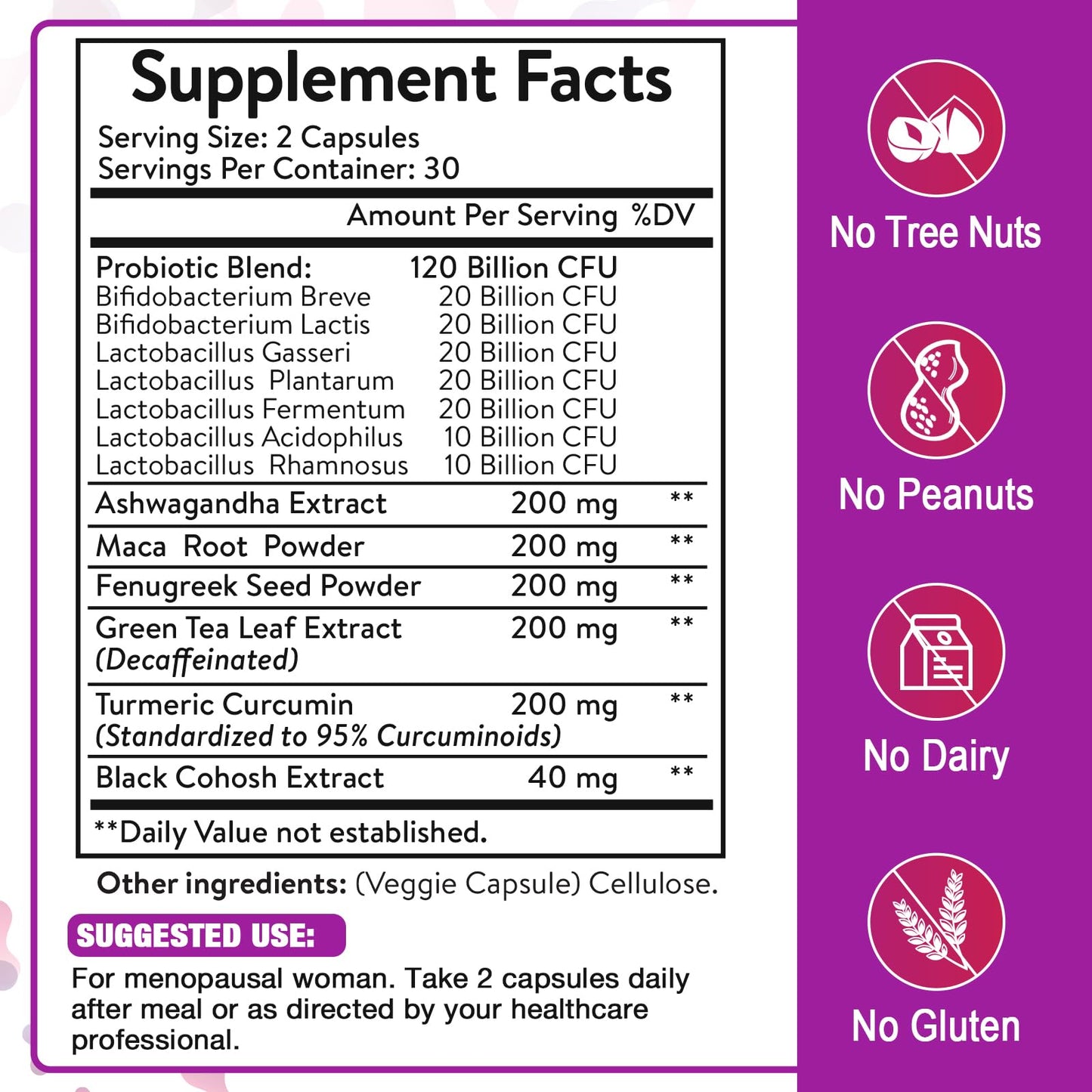 Menopause Supplements for Women, 120 Billion CFU Menopause Probiotics for Women, All-Natural Probiotic for Hot Flashes Menopause, Night Sweats, Mood Swings, Gut and Hormone - 60 Herbal Capsules