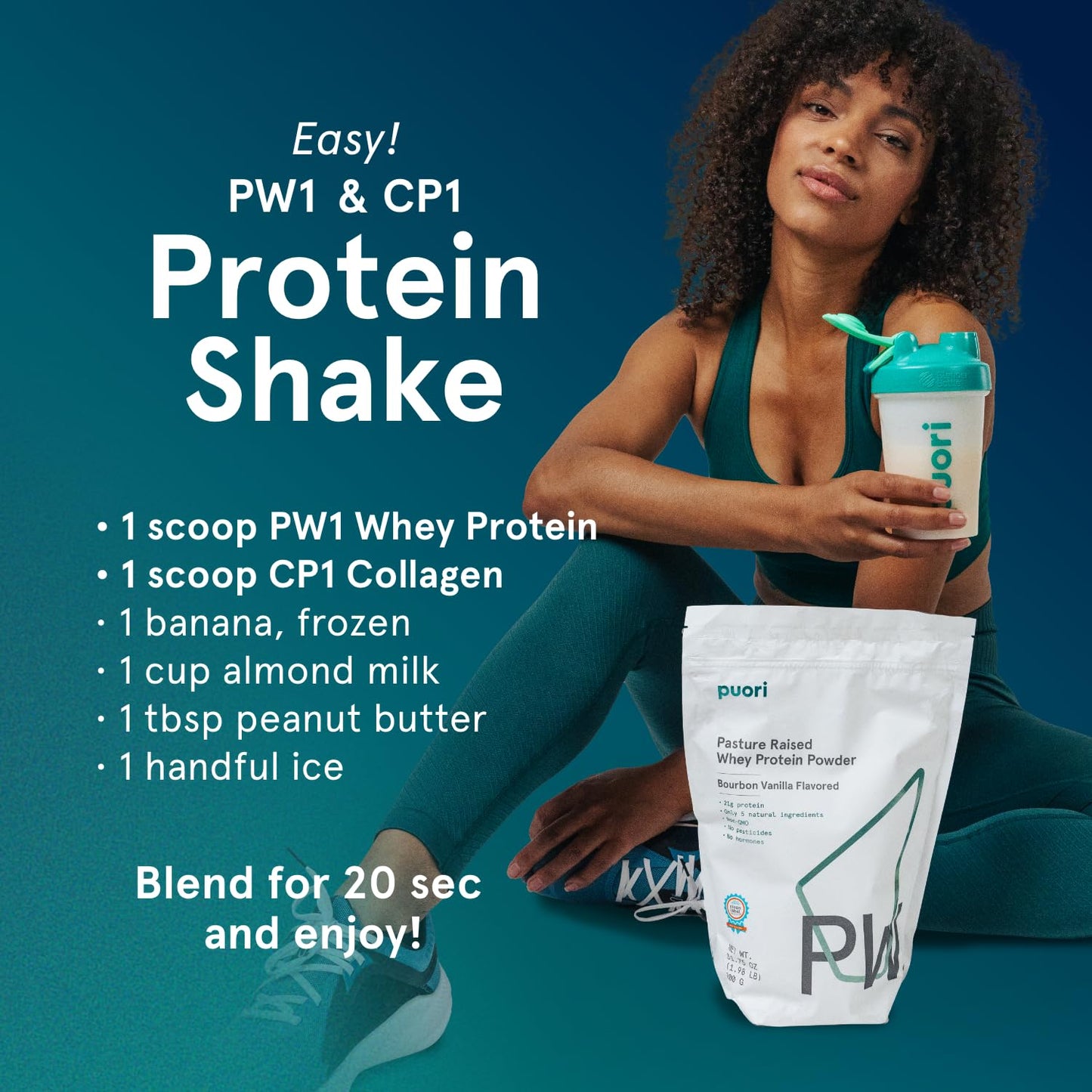 Puori Whey Protein – Grass-Fed, Dark Chocolate, 21g, 1.98 lbs