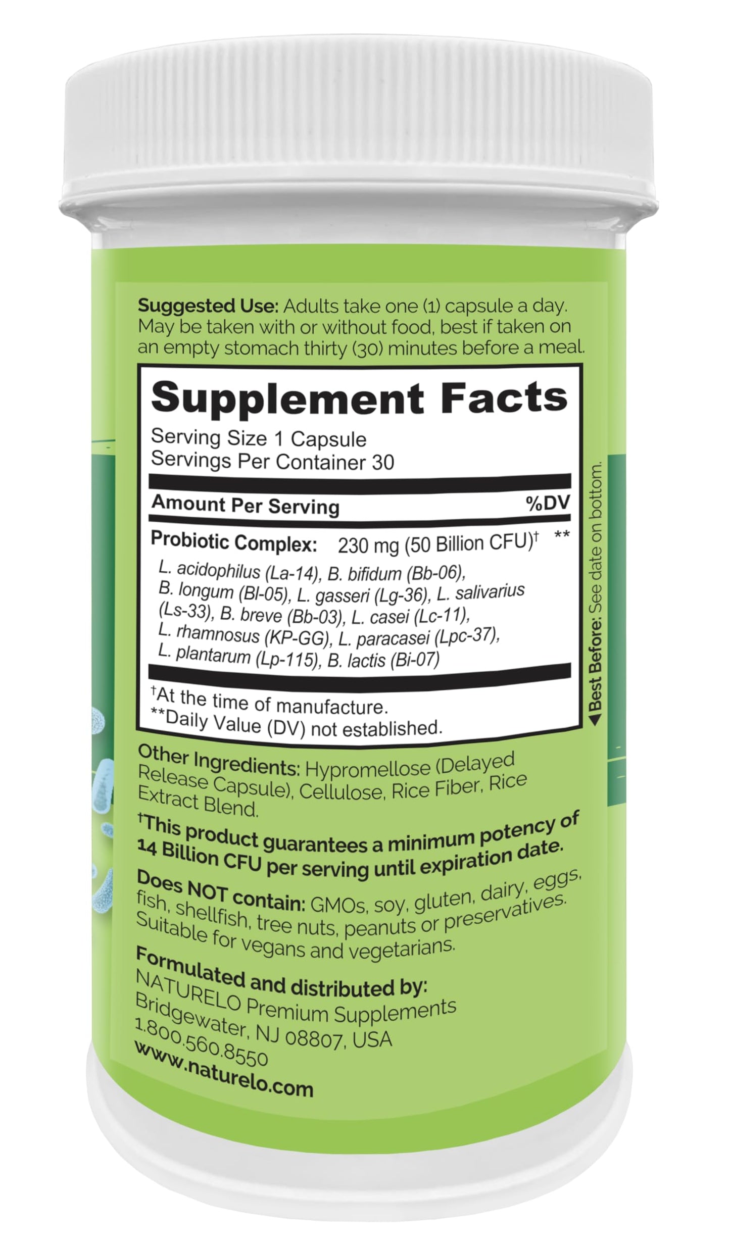 NATURELO Probiotics – 50B CFU, 11-Strain Digestive & Immune Support