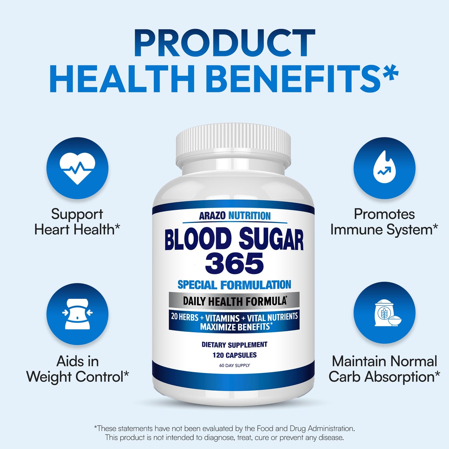 Arazo Nutrition Blood Sugar 365 – Glucose & Energy Support – 120 Ct