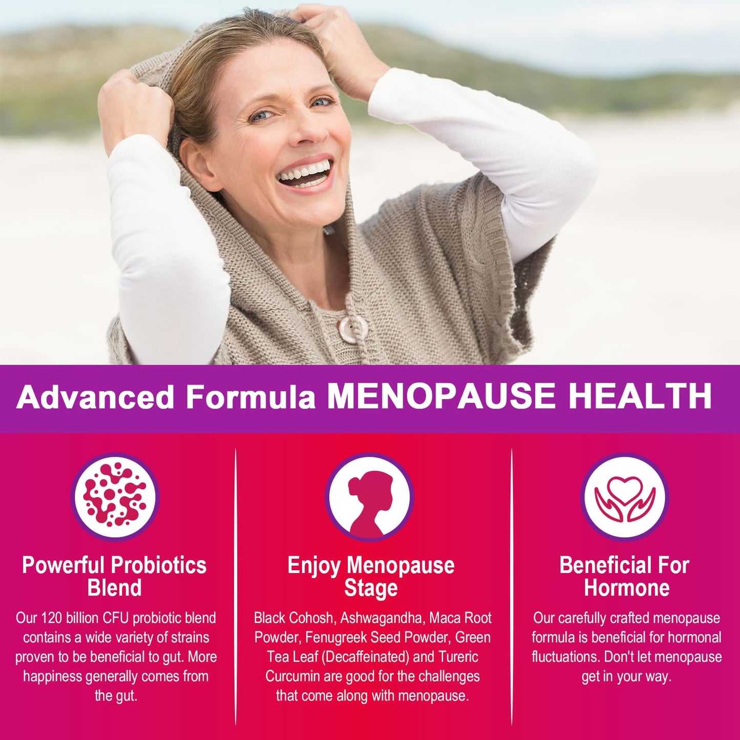 Menopause Supplements for Women, 120 Billion CFU Menopause Probiotics for Women, All-Natural Probiotic for Hot Flashes Menopause, Night Sweats, Mood Swings, Gut and Hormone - 60 Herbal Capsules