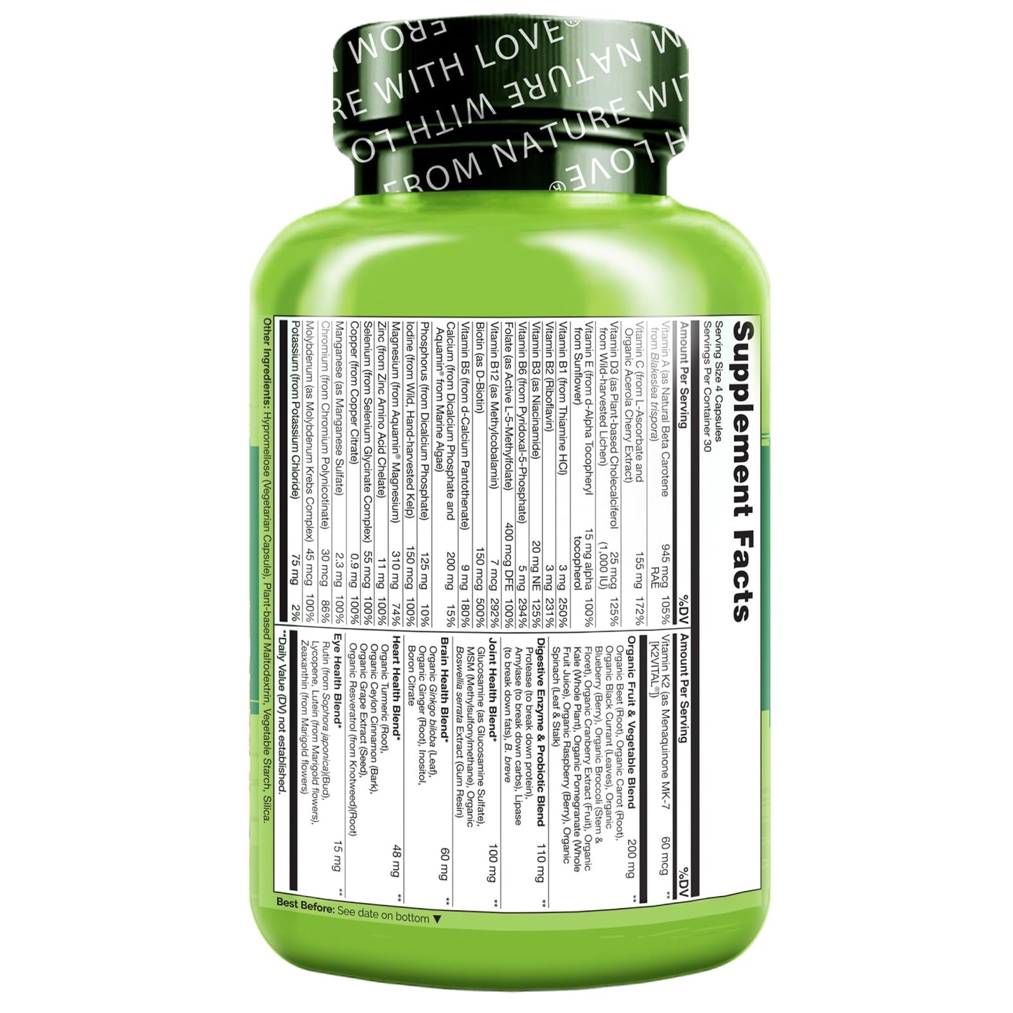 NATURELO Women’s 50+ Multivitamin – Organic, Vegan, Iron-Free 120 Ct