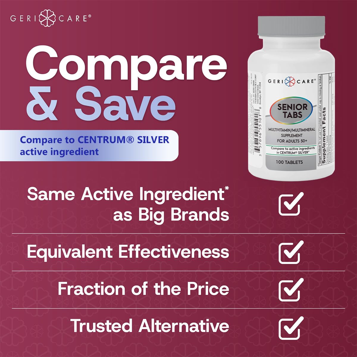 GeriCare Senior 50+ Multivitamin – Immune & Daily Support – 200 Ct