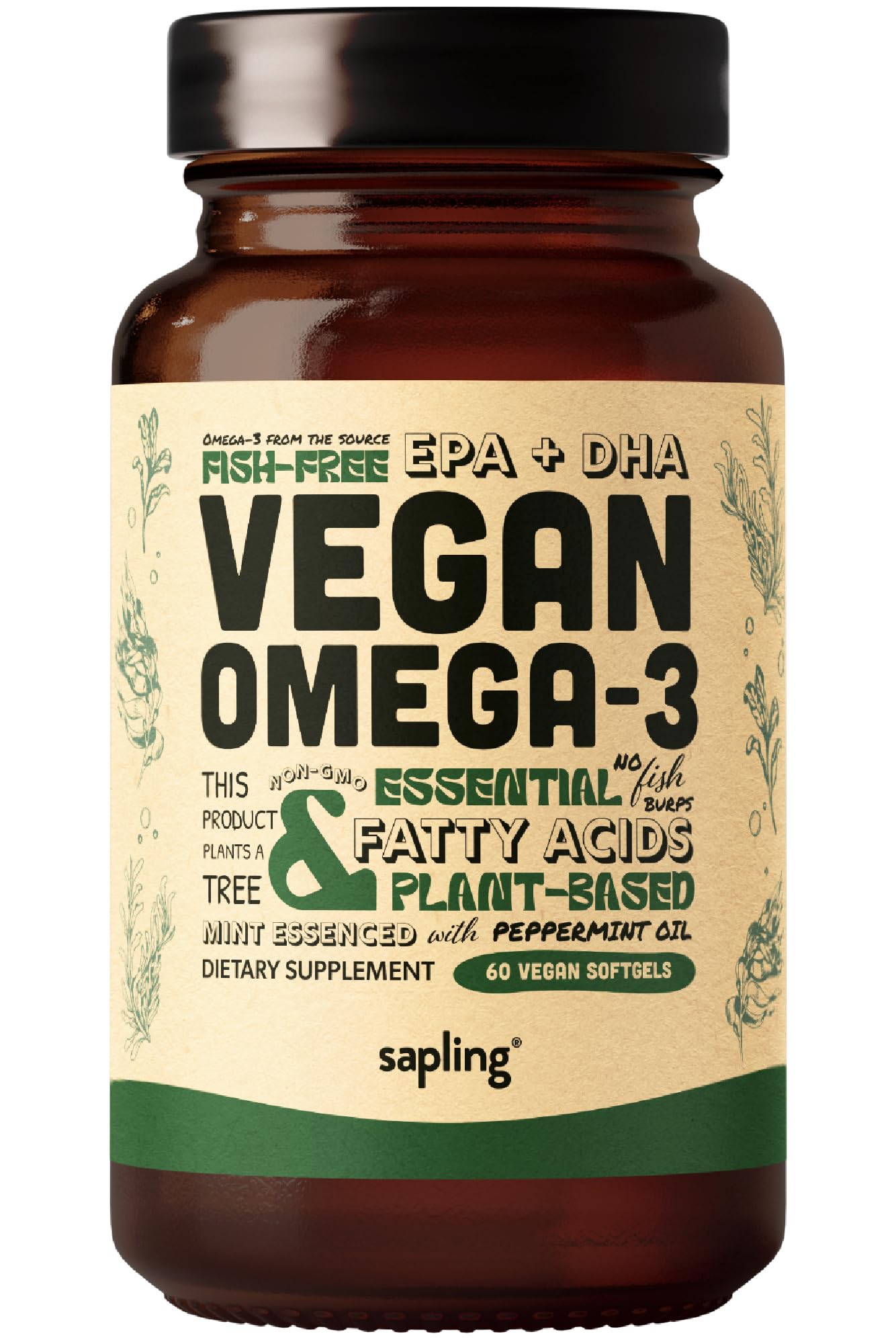 Vegan Omega 3 – DHA & EPA from Algae – Brain & Heart Support – 60 Ct