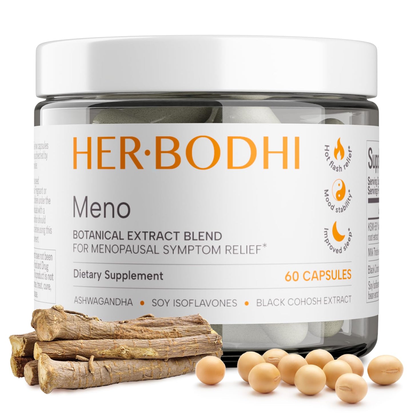 Her Bodhi Meno- Menopause Hormonal Balance for Women, Estrogen Soy Isoflavones Menopause Supplement for Women, Ashwagandha, Black Cohosh Hot Flashes Menopause Relief, Night Sweats Relief 60Caps