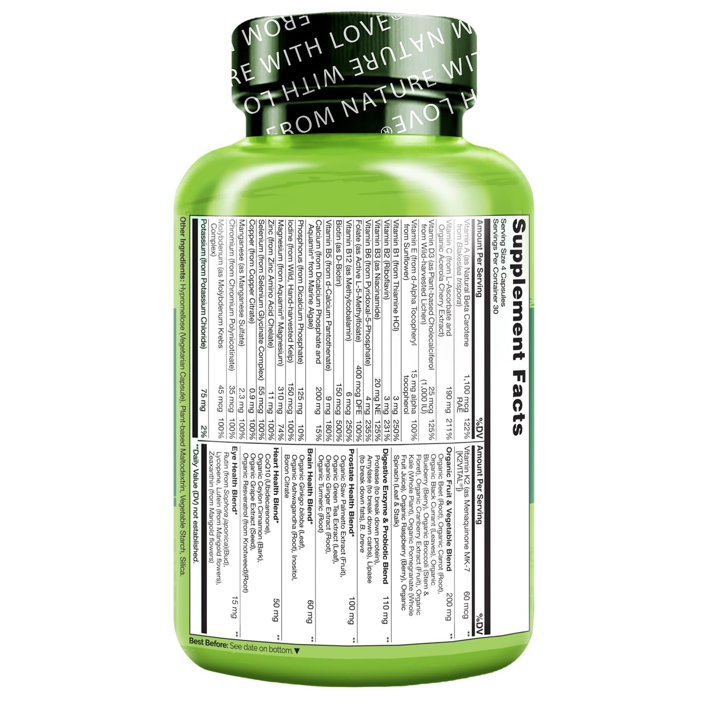 NATURELO Men’s 50+ Multivitamin – Vegan Brain & Heart Support 120 Ct
