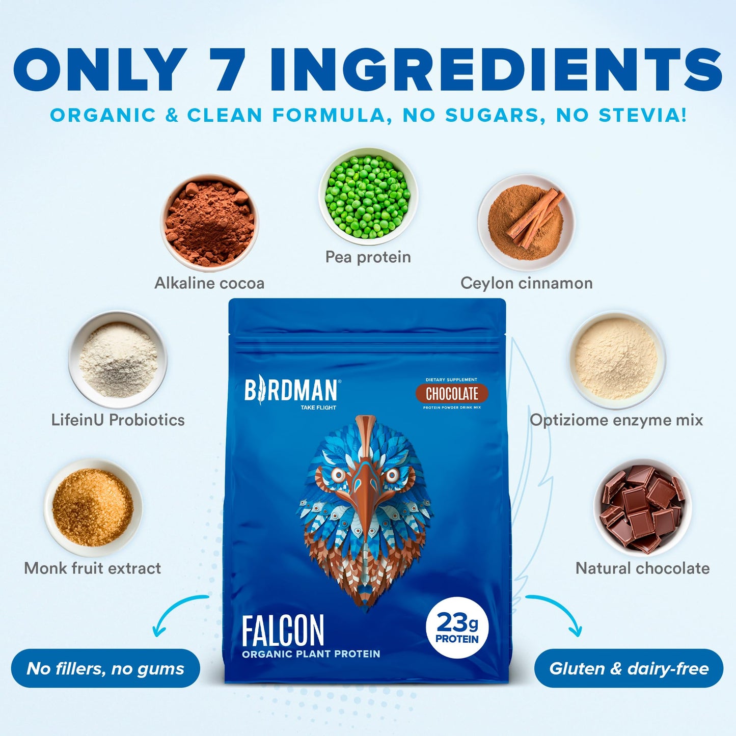 Birdman Falcon Vegan Protein – Chocolate, Organic, Stevia-Free, Keto