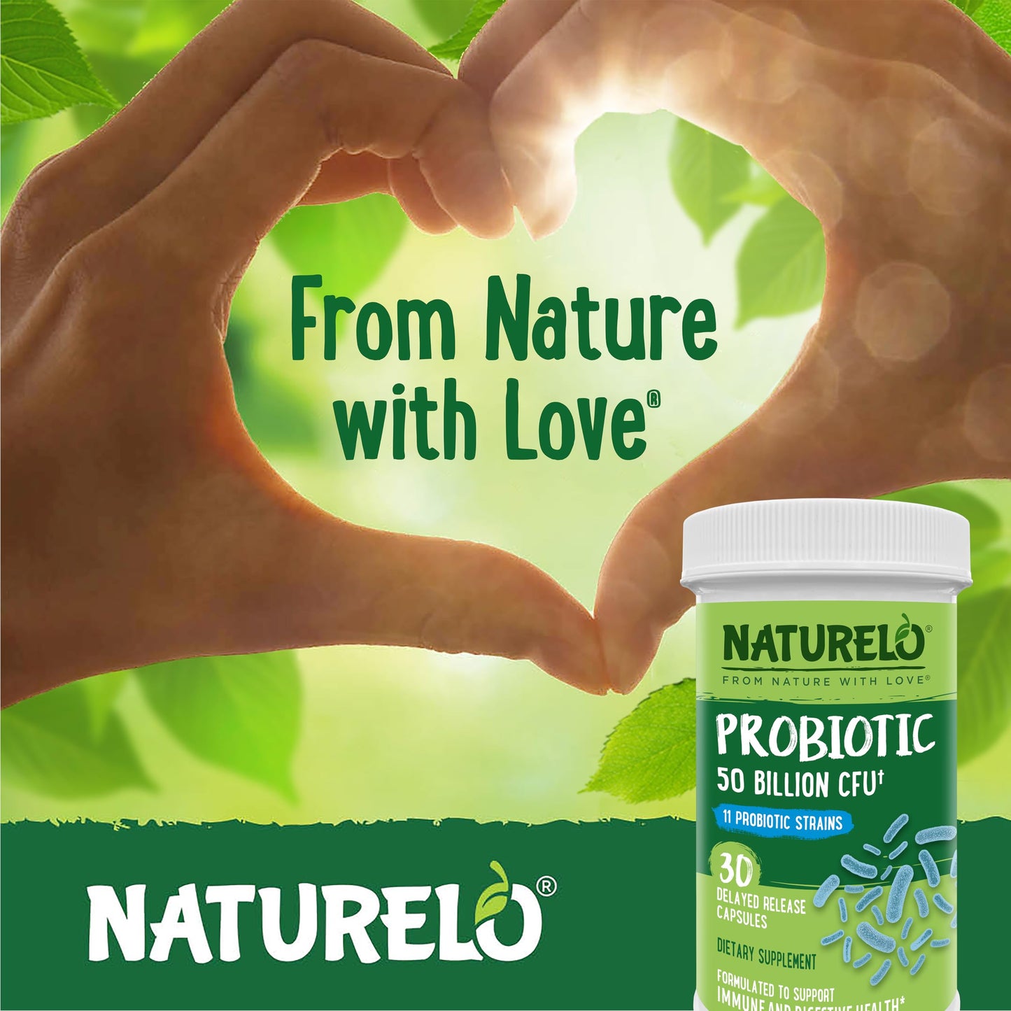 NATURELO Probiotics – 50B CFU, 11-Strain Digestive & Immune Support