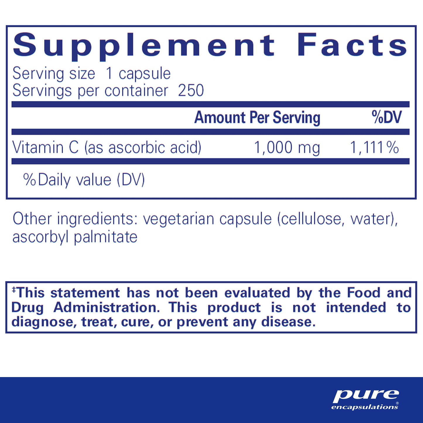 Pure Encapsulations Ascorbic Acid Capsules - 1,000 mg Vitamin C - Antioxidant & Immune Support* - High-Potency Vitamin C - Vegan & Non-GMO - 250 Capsules