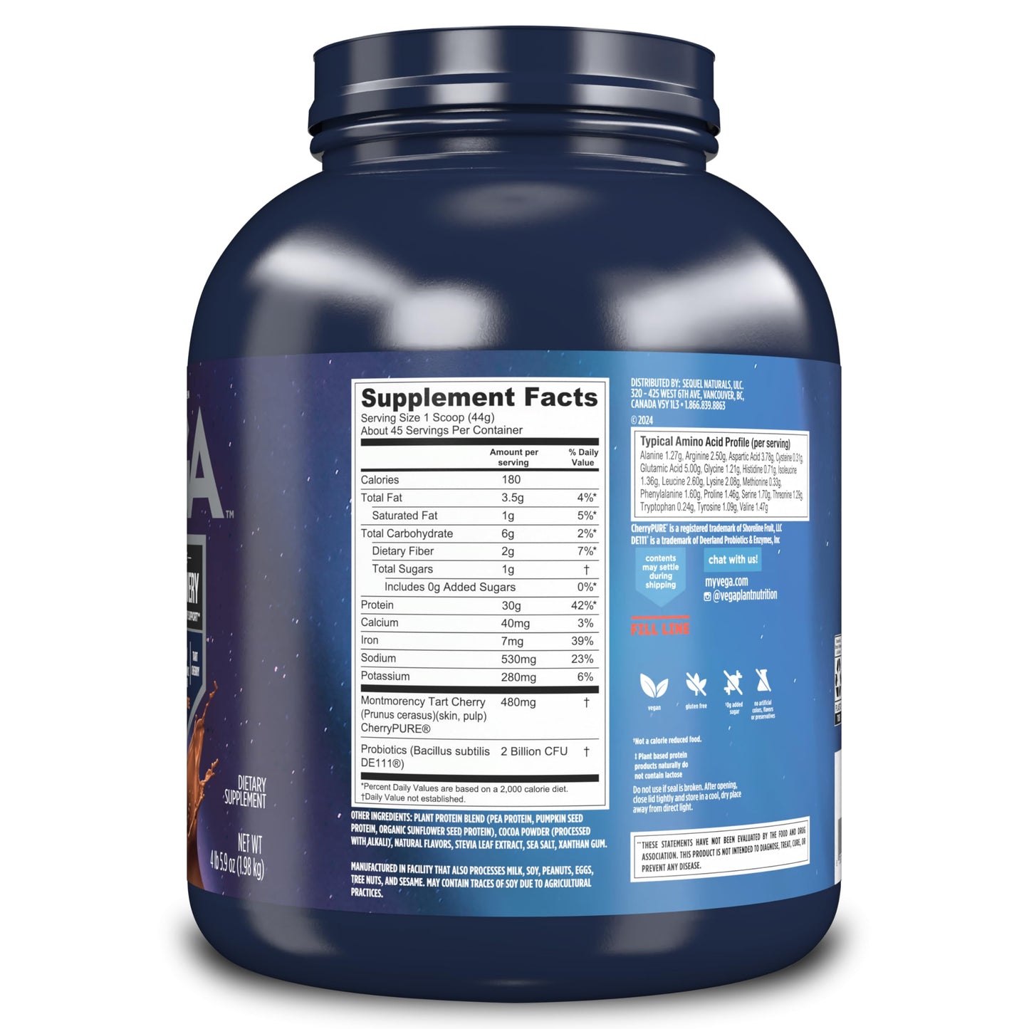 Vega Sport Vegan Protein – Chocolate, 30g, BCAAs, 45 Servings