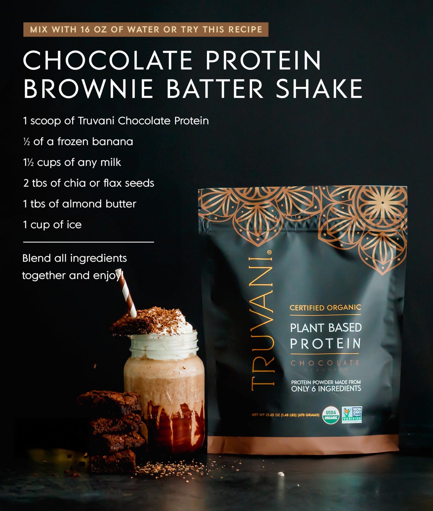 Truvani Vegan Pea Protein Powder | Chocolate | 20g Organic Plant Based Protein | 18 Servings | Keto | Gluten & Dairy Free | Low Carb | No Added Sugar