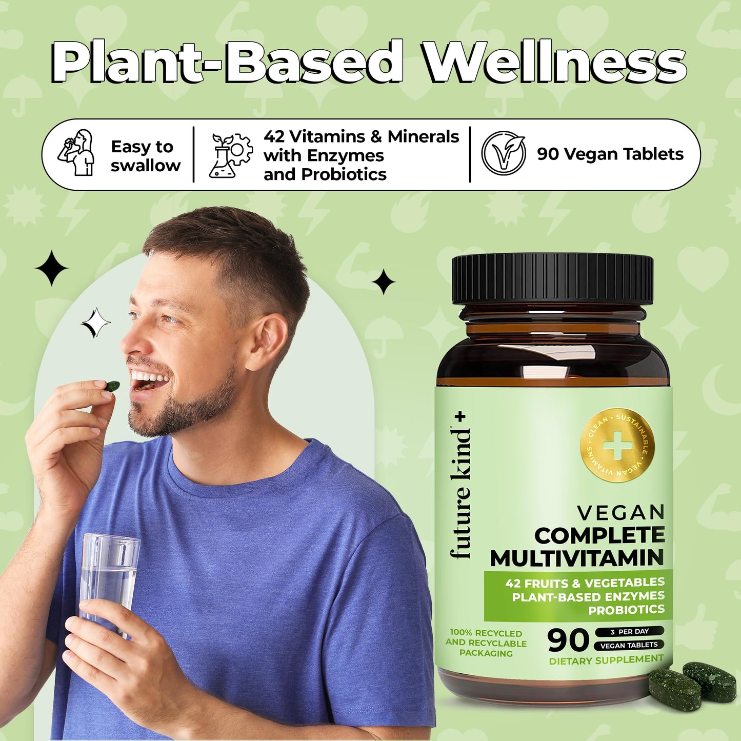 Future Kind Vegan Multivitamins – 42-in-1 Digestive & Immune Support, 90 Ct