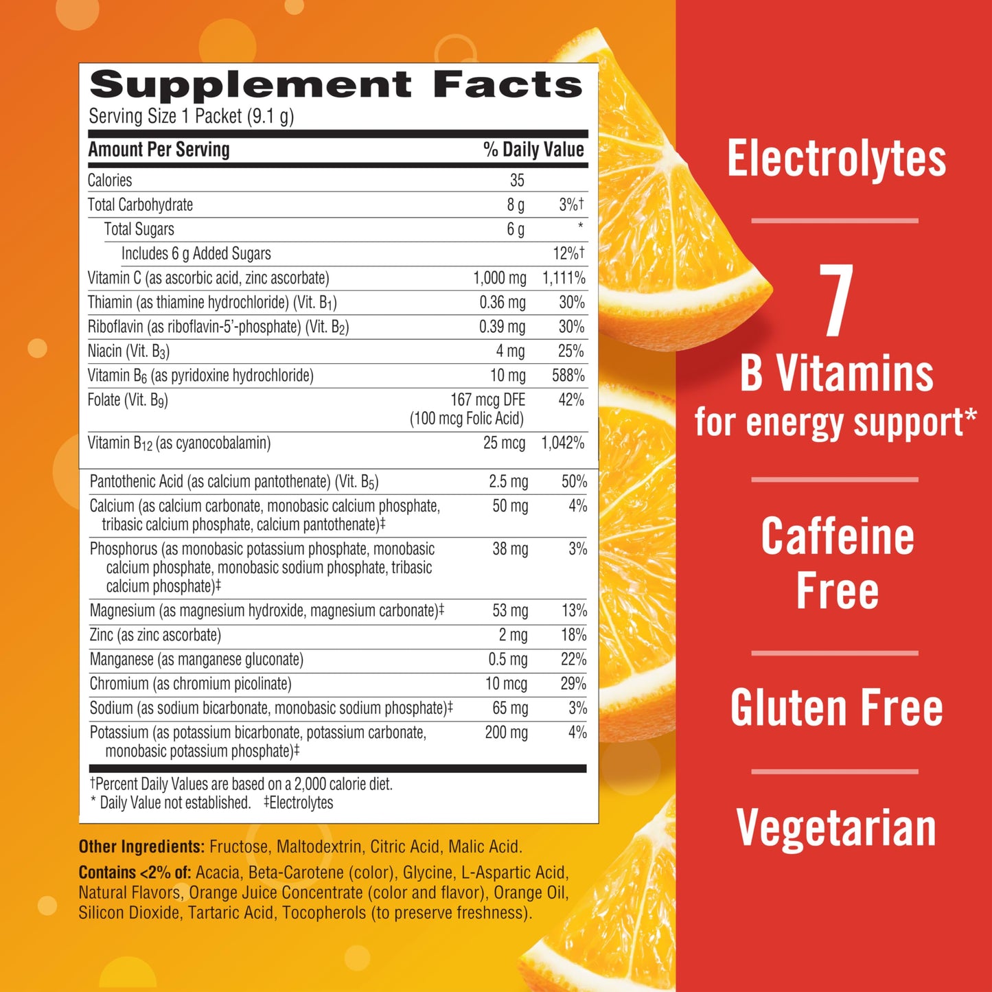 Emergen-C 1000mg Vitamin C Powder for Daily Immune Support Caffeine Free Vitamin C Supplements with Zinc and Manganese, B Vitamins and Electrolytes, Super Orange Flavor - 90 Count/3 Month Supply