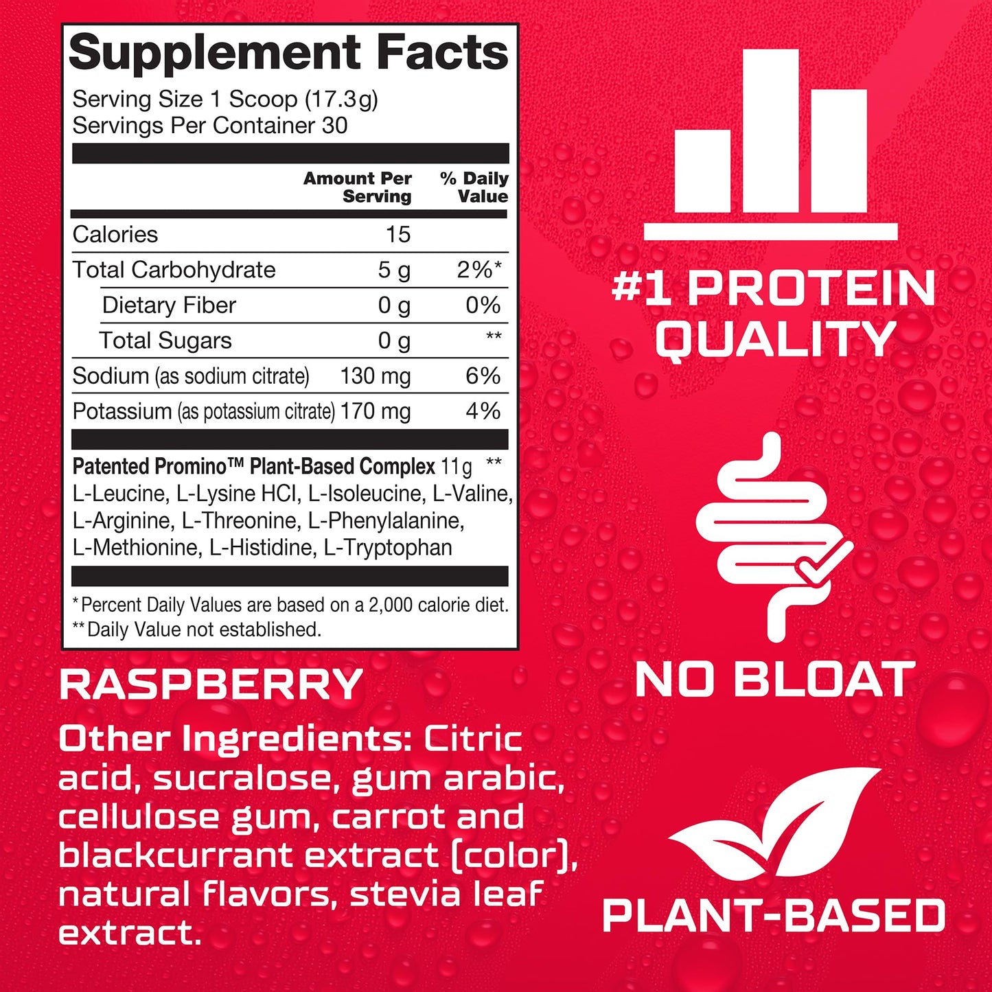 Promino, 1 Scoop = 75g Whey Protein*, Extra-Strength Leucine (EAA + BCAA), Muscle Recovery, NSF Certified, 100% Absorbability, GLP-1 & Bariatric Support, Purest Protein w/o Calories - Rasp 30 Servings