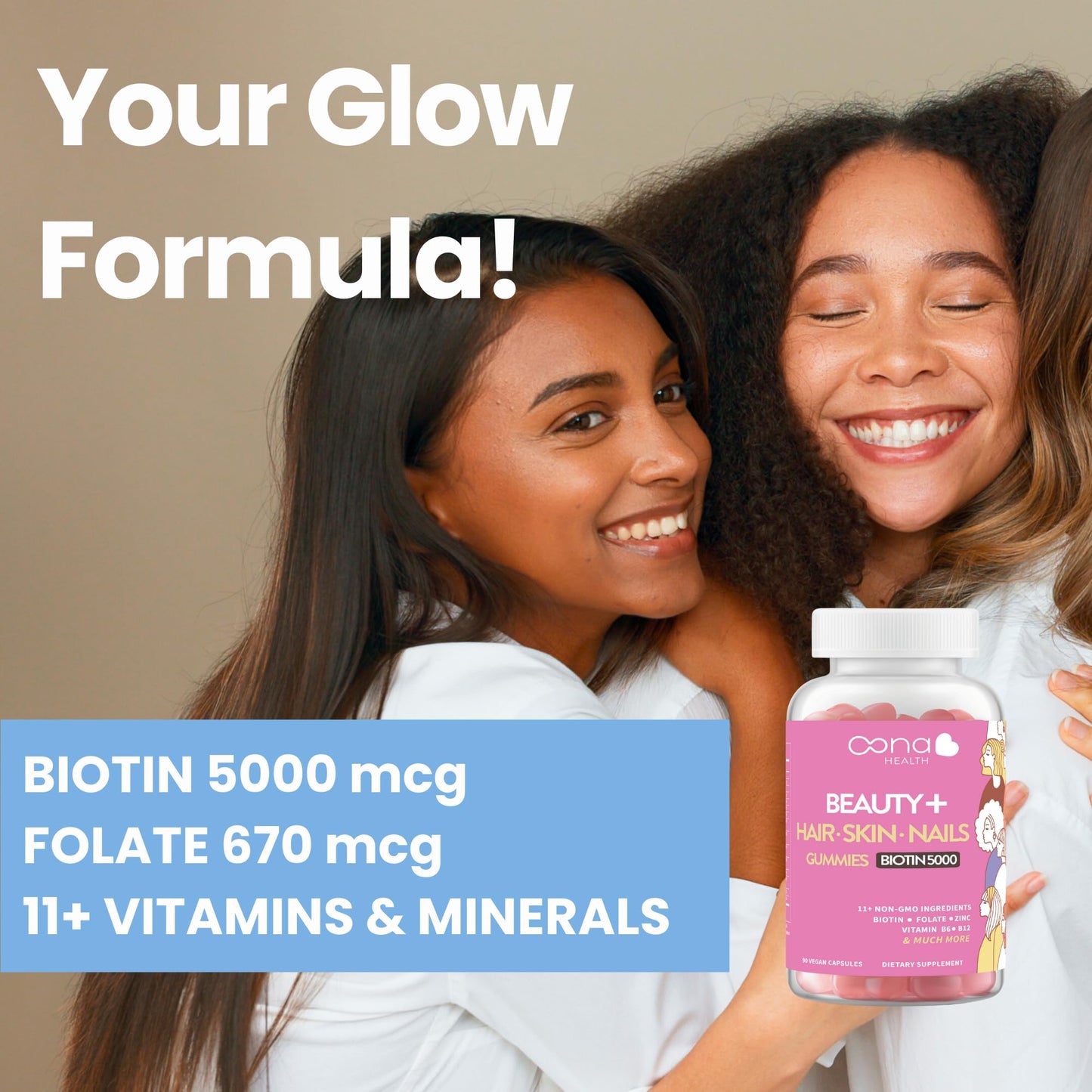 Beauty+ Biotin Gummies – Hair, Skin, Nail Support – 5,000 mcg – 60 Ct