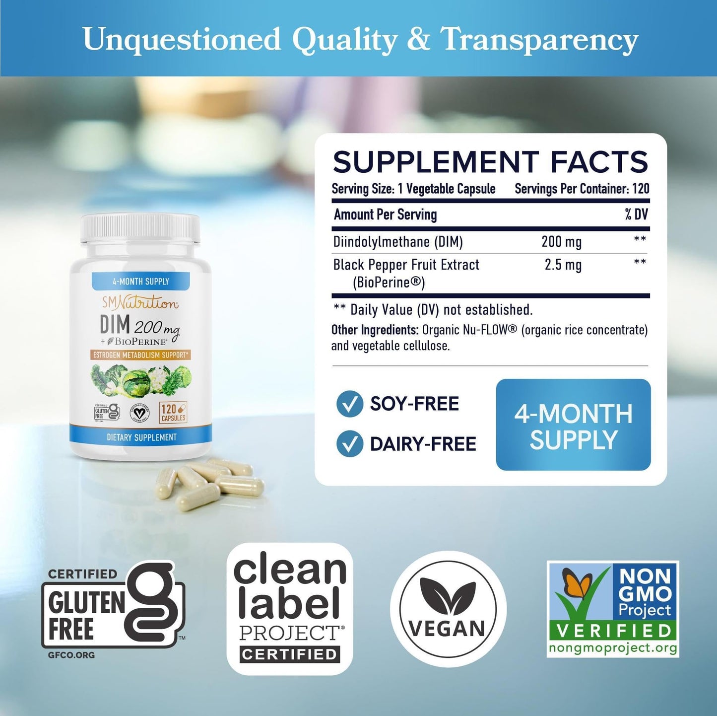 DIM Supplement 200mg – Estrogen Balance & Hormonal Support, 120 Ct