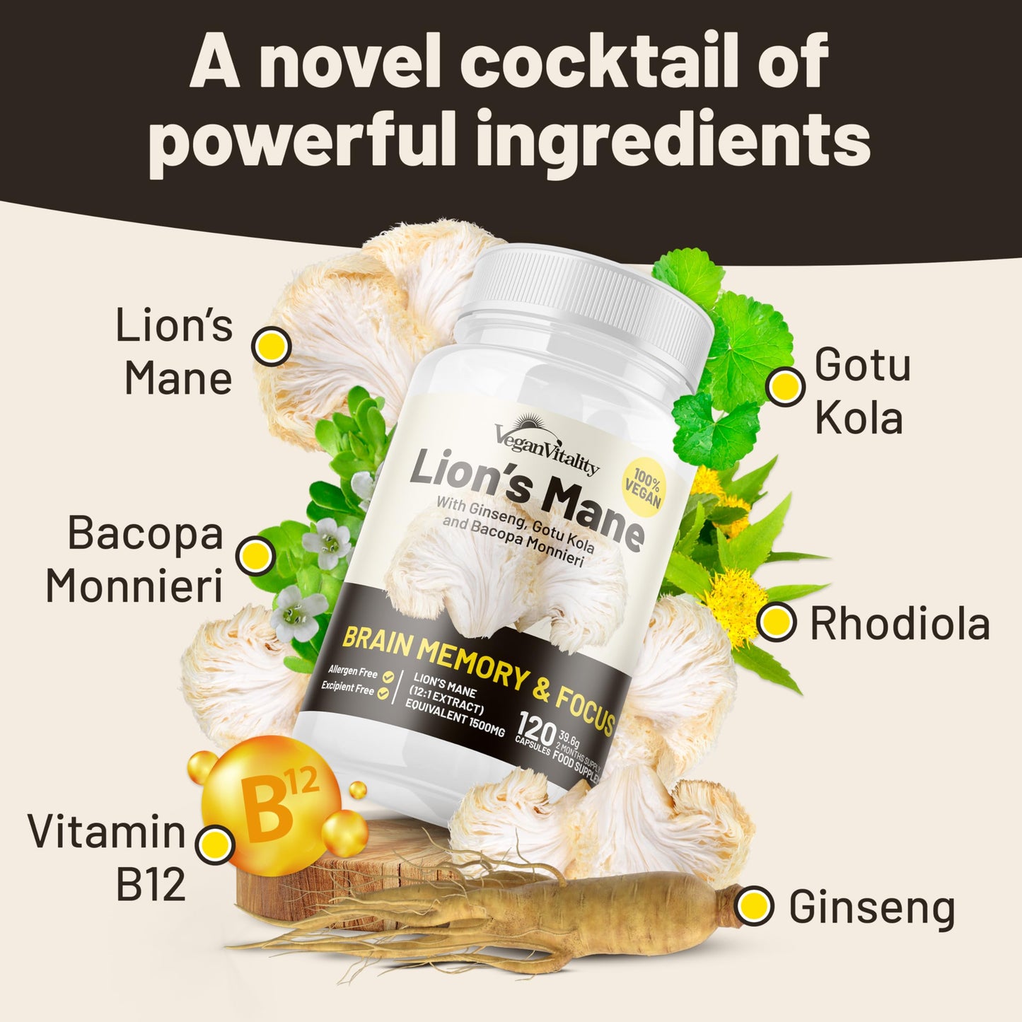 Vegan Vitality Skin & Brain Bundle – Collagen, Omega-3, Lion’s Mane, D3