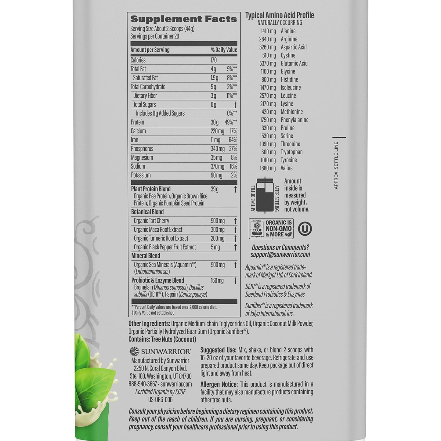 Active Sport Vegan Protein – Unflavored, 30g, Organic, 20 Servings