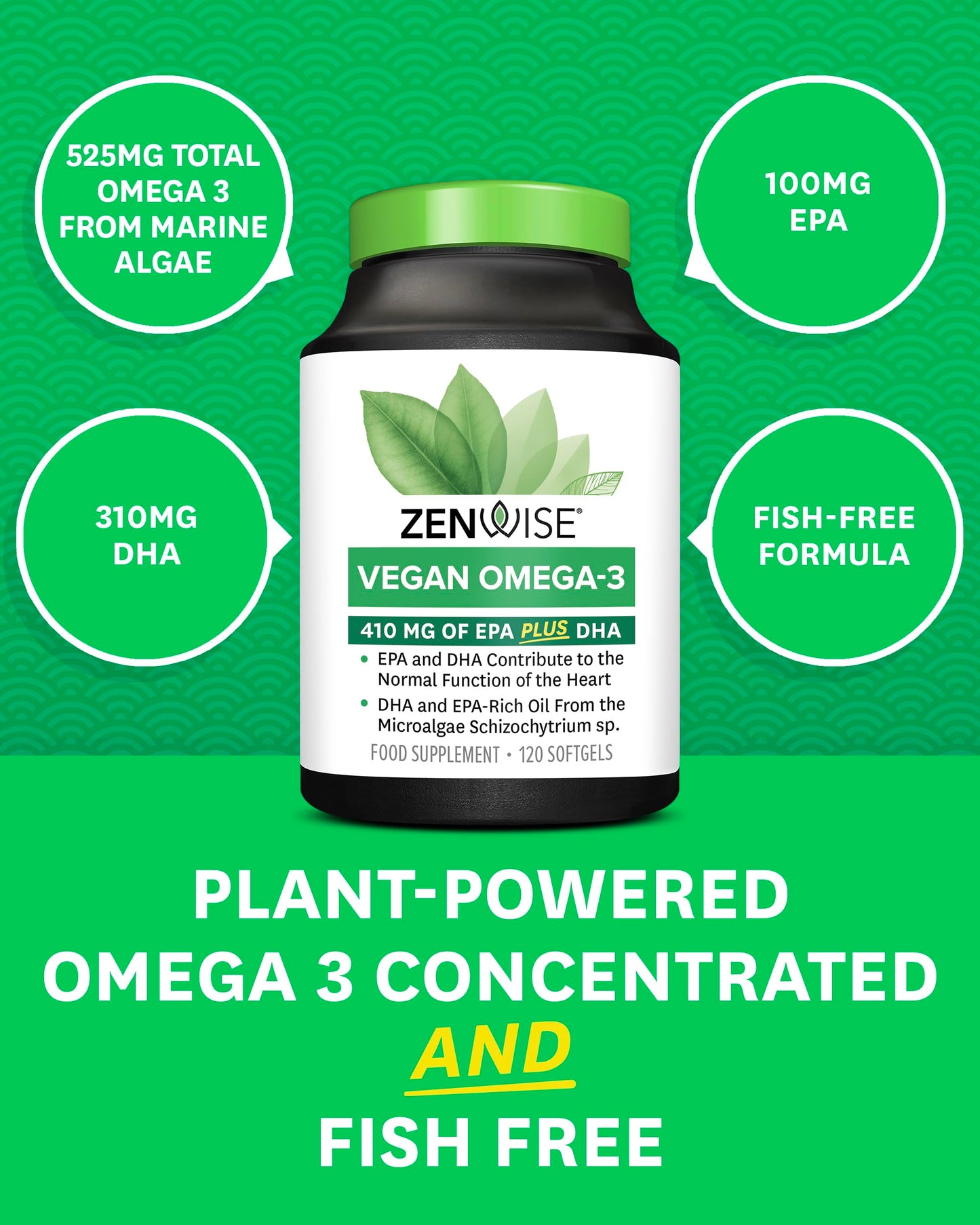 Zenwise Vegan Omega-3 – Algae Oil DHA & EPA, Heart & Joint Support, 120 Ct
