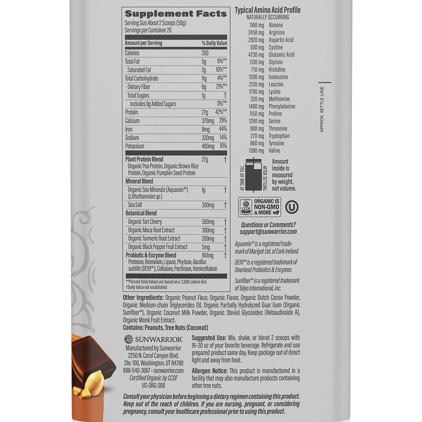 Peanut Butter Chocolate Vegan Protein - Organic, BCAAs, Sugar-Free, 20 Servings