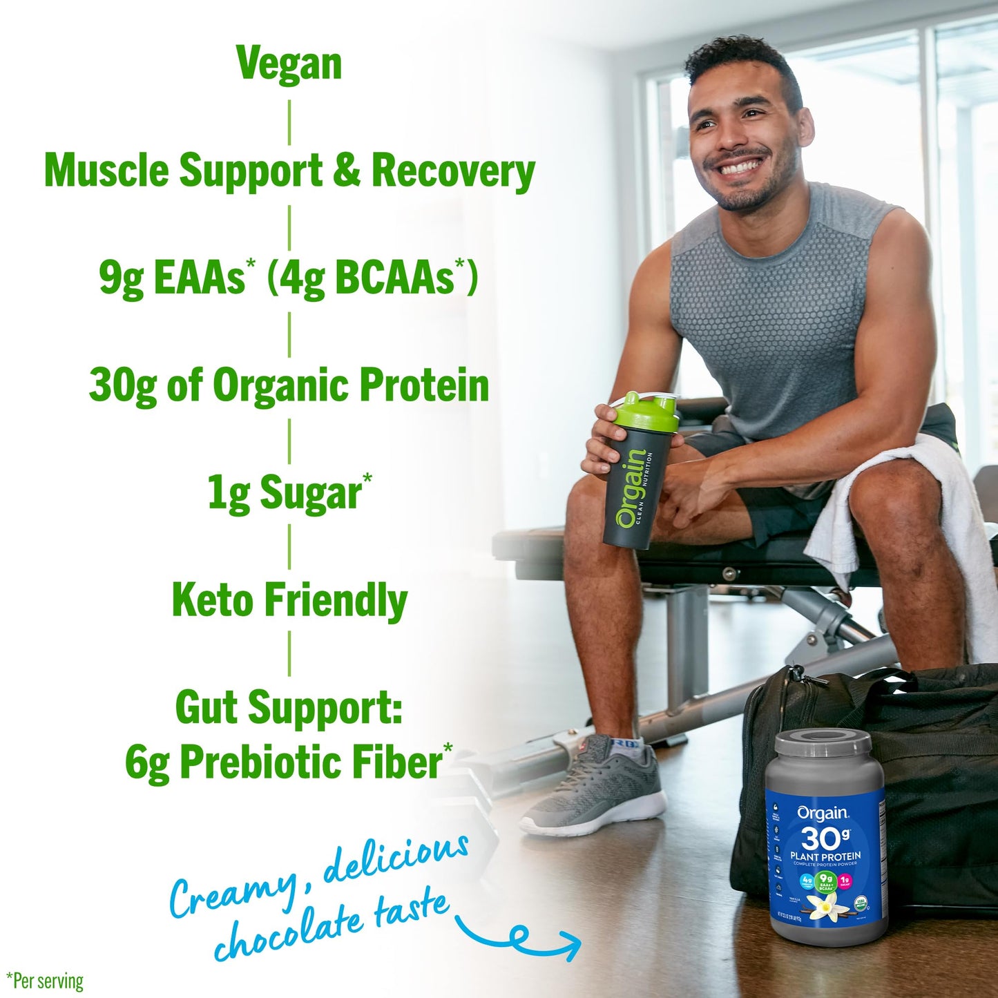 Orgain Vegan Protein – 30g Vanilla, BCAAs, Fiber, 1g Sugar, Workout Support