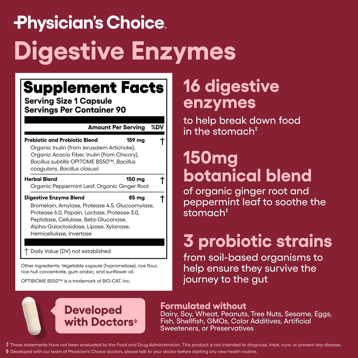 Physician's CHOICE Digestive Enzymes – Gut Health, Bloating & Probiotic Support