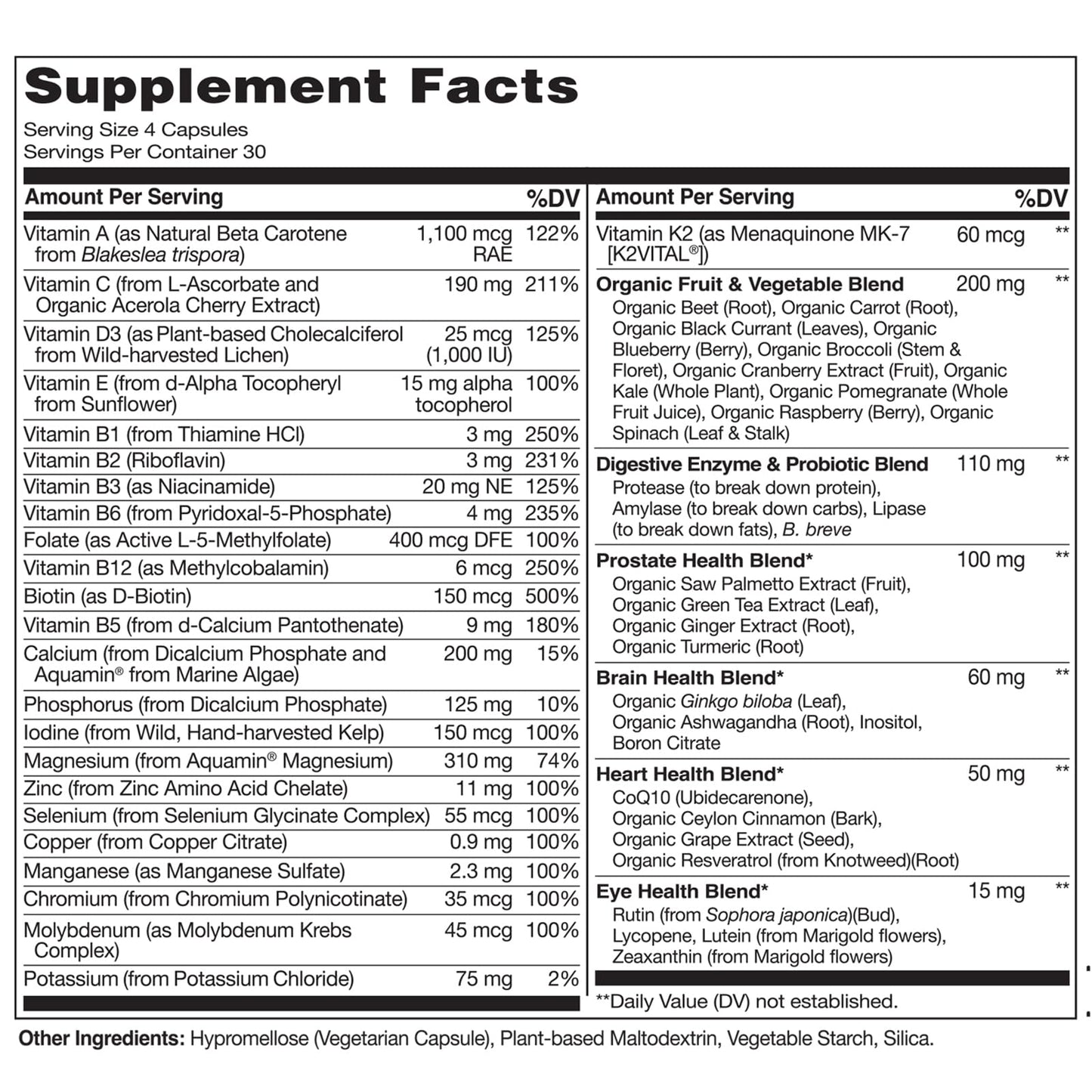 NATURELO Men’s 50+ Multivitamin – Vegan Brain & Heart Support 120 Ct