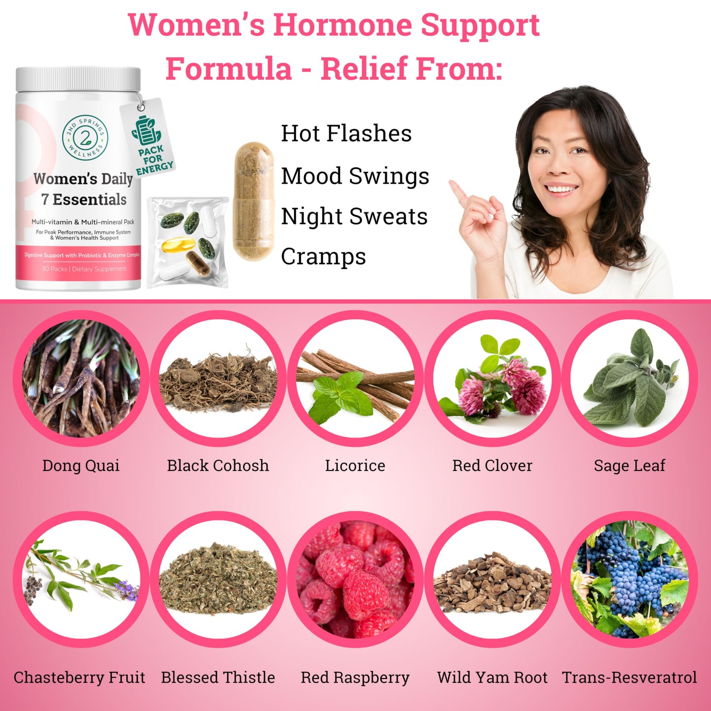 2nd Springs Daily 7 Essentials Women's Vitamin Pack -7 Pack Complete Women's Multivitamin Packet with Energy, Metabolism, Immune System, Women's Health Support with Probiotics, More