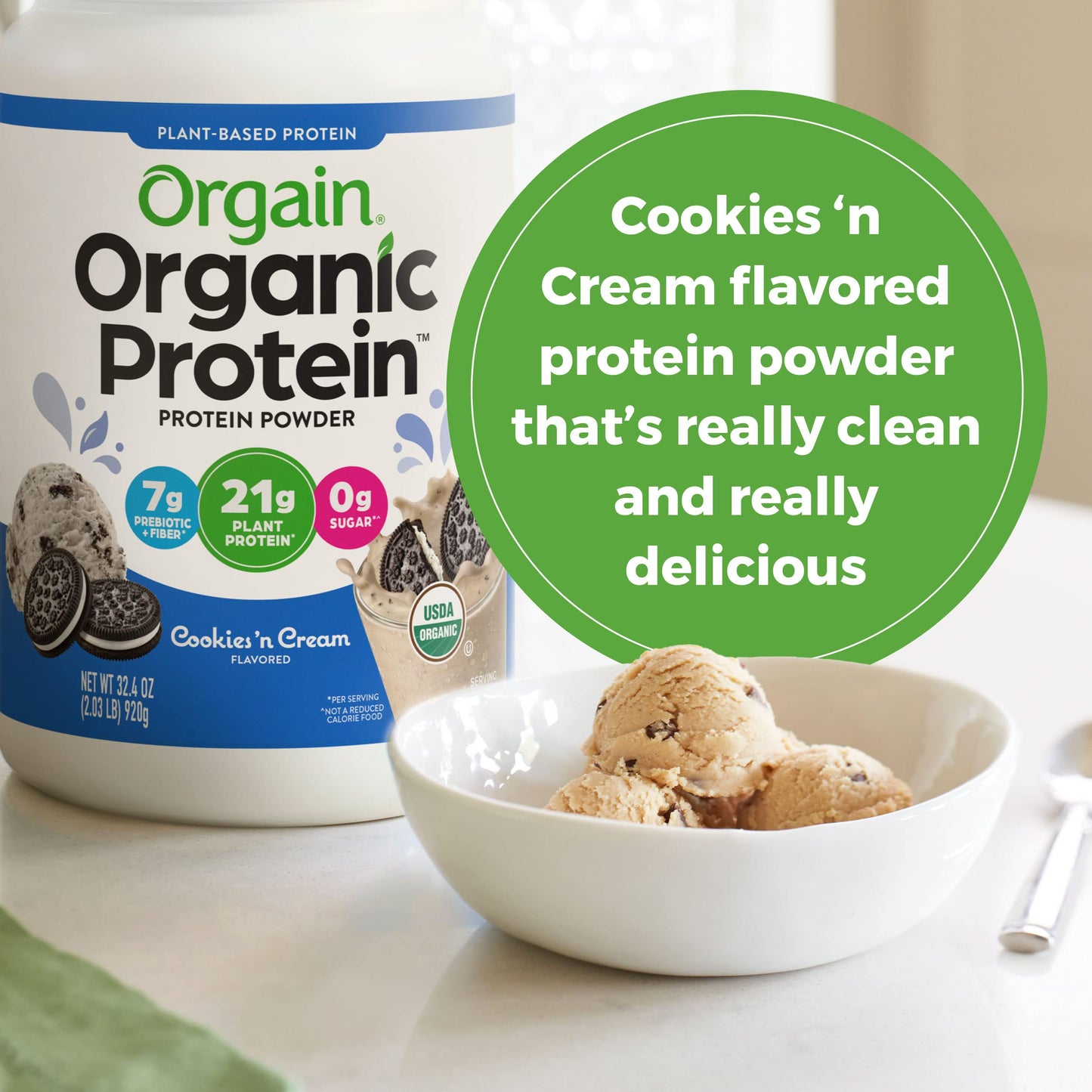 Orgain Vegan Protein Powder – Cookies 'n Cream, 21g Plant Protein