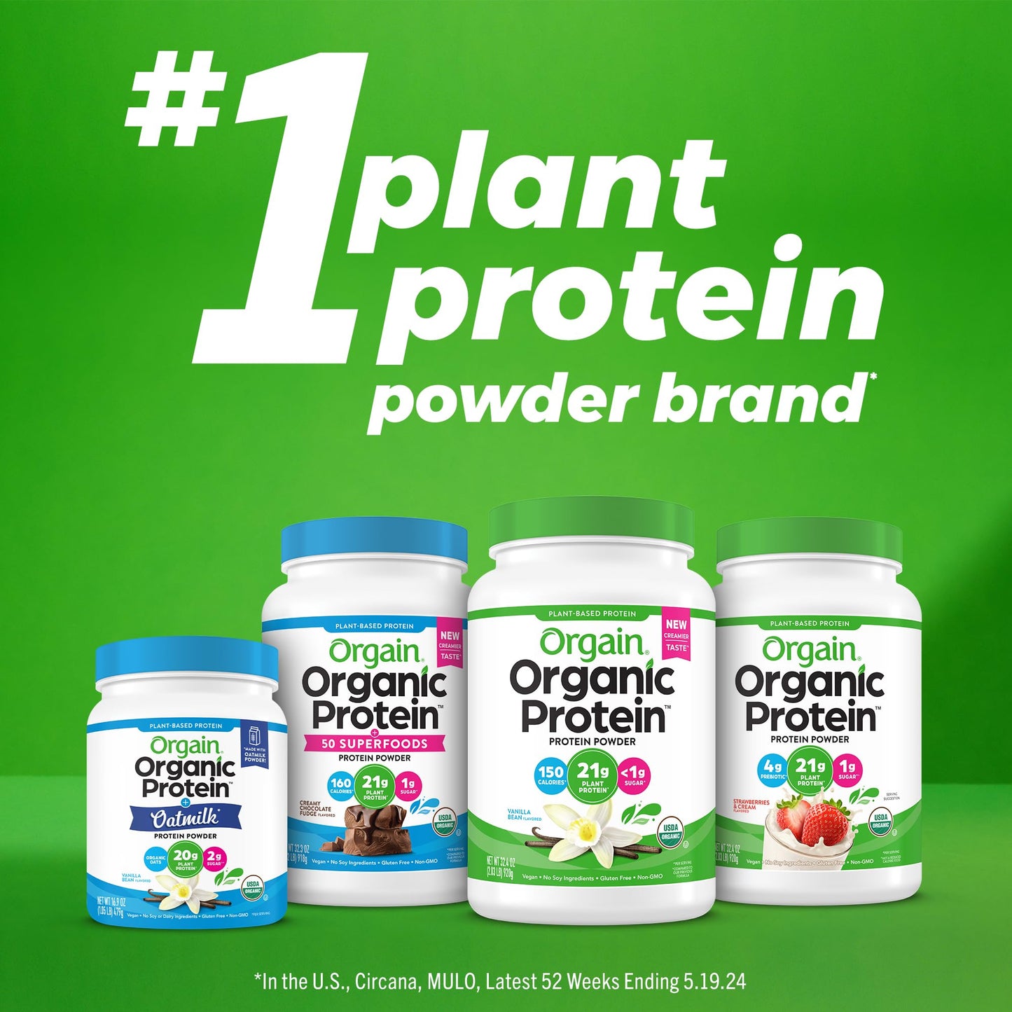 Orgain Vegan Protein – Vanilla Bean, 21g Protein, 6g Fiber, No Sugar